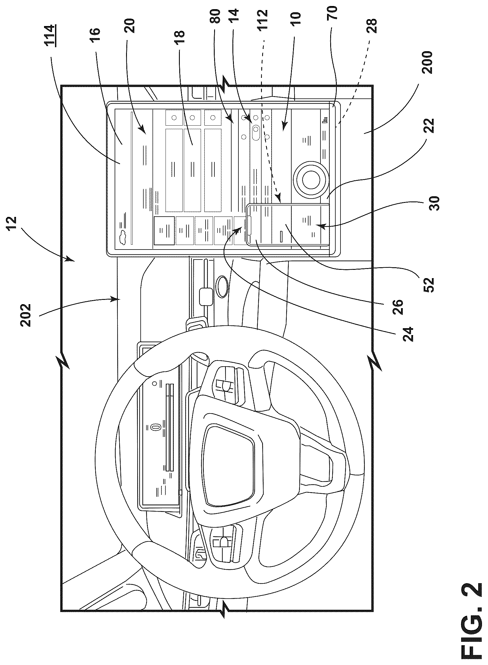 Patent US12552255 Figure 2 – Vehicular display having recharging module with annexation interface
