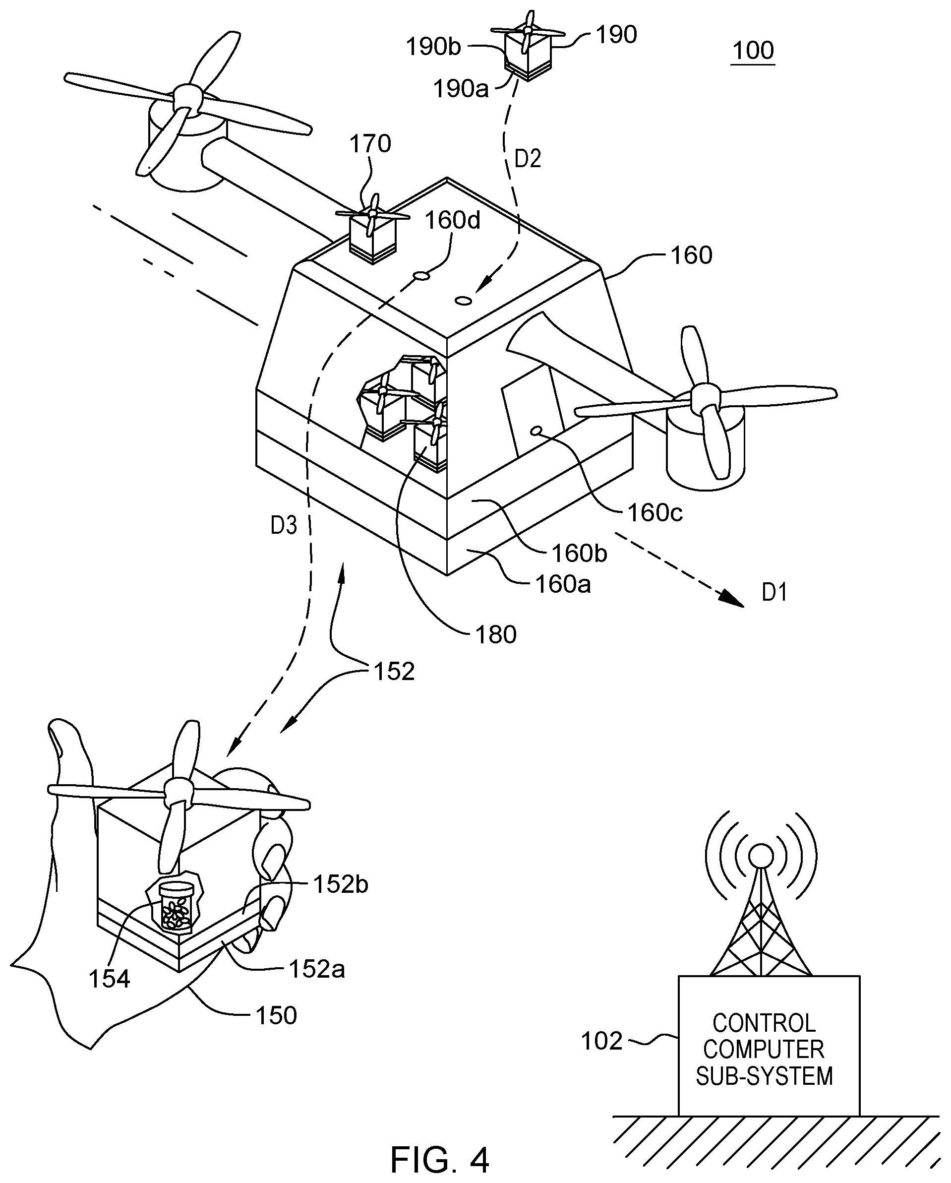 Patent US12552277 Figure 3 – Flying charging station for transporting unmanned aerial vehicles (UAVs)