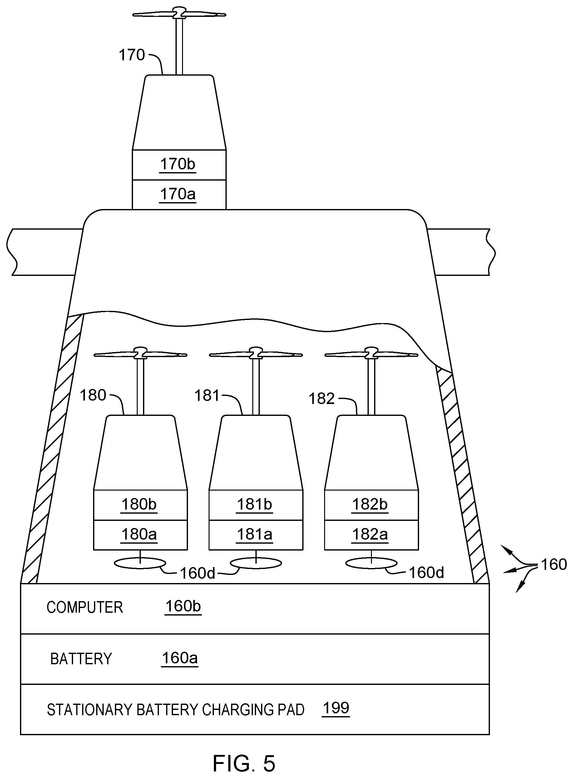 Patent US12552277 Figure 4 – Flying charging station for transporting unmanned aerial vehicles (UAVs)