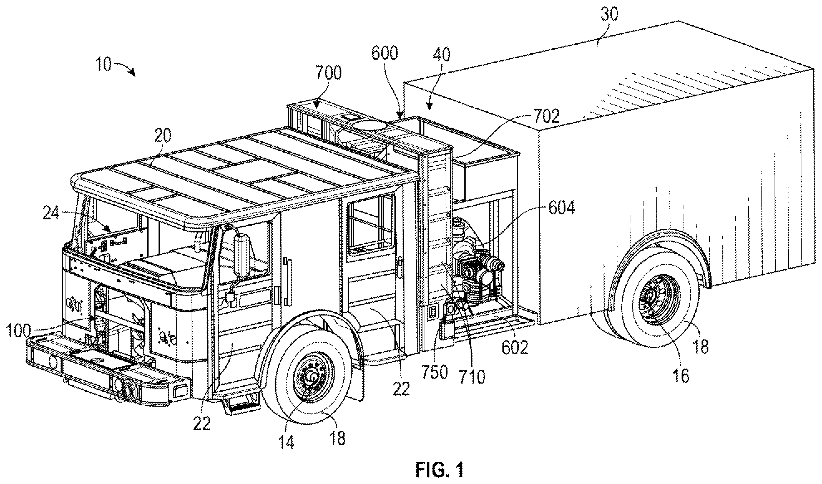 Patent US12552278 Figure 1 – Charging system for a fire fighting vehicle