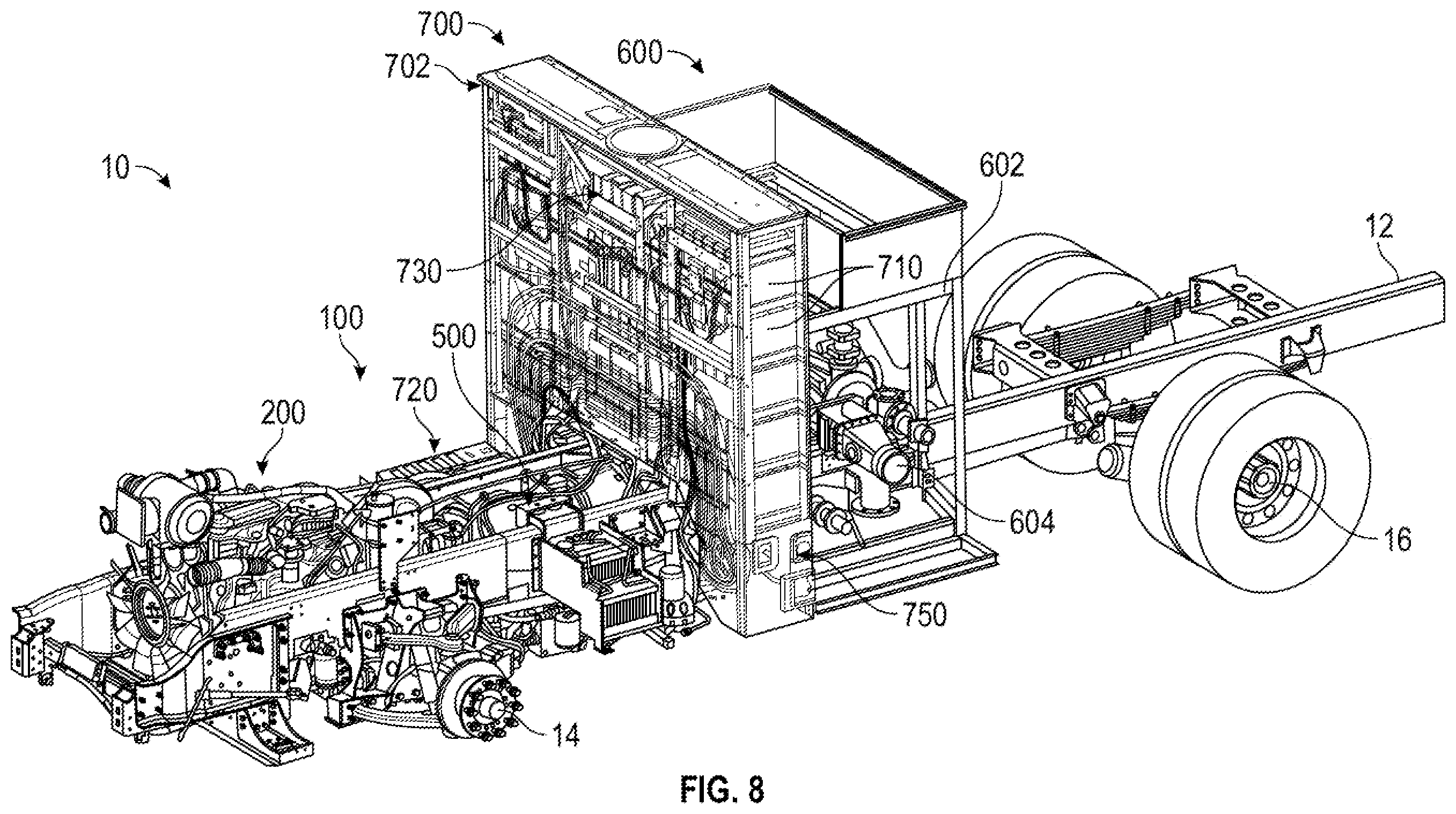 Patent US12552278 Figure 8 – Charging system for a fire fighting vehicle