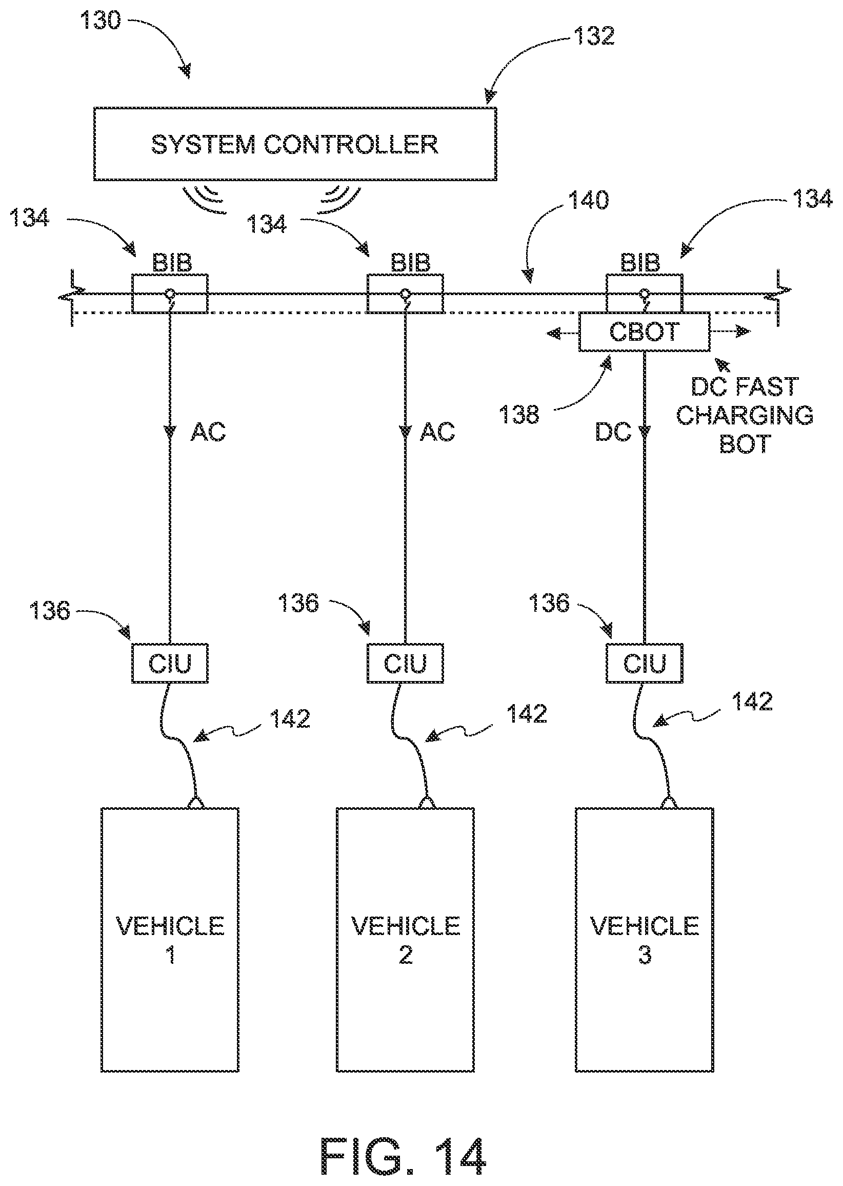 Patent US12552279 Figure 13 – Electric vehicle charging system with charging robot rail switch