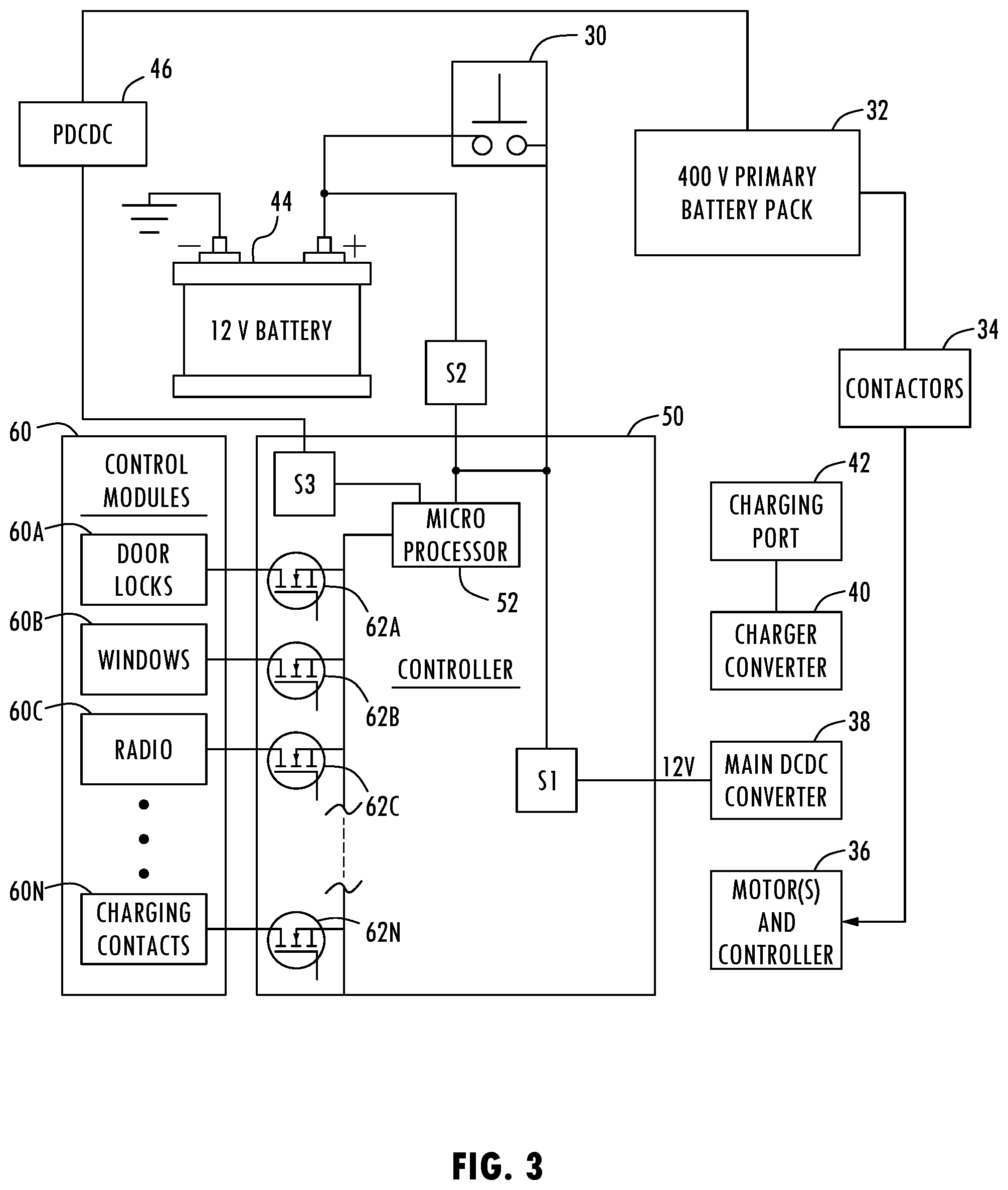 Patent US12552286 Figure 2 – Electric vehicle having momentary push button battery switch