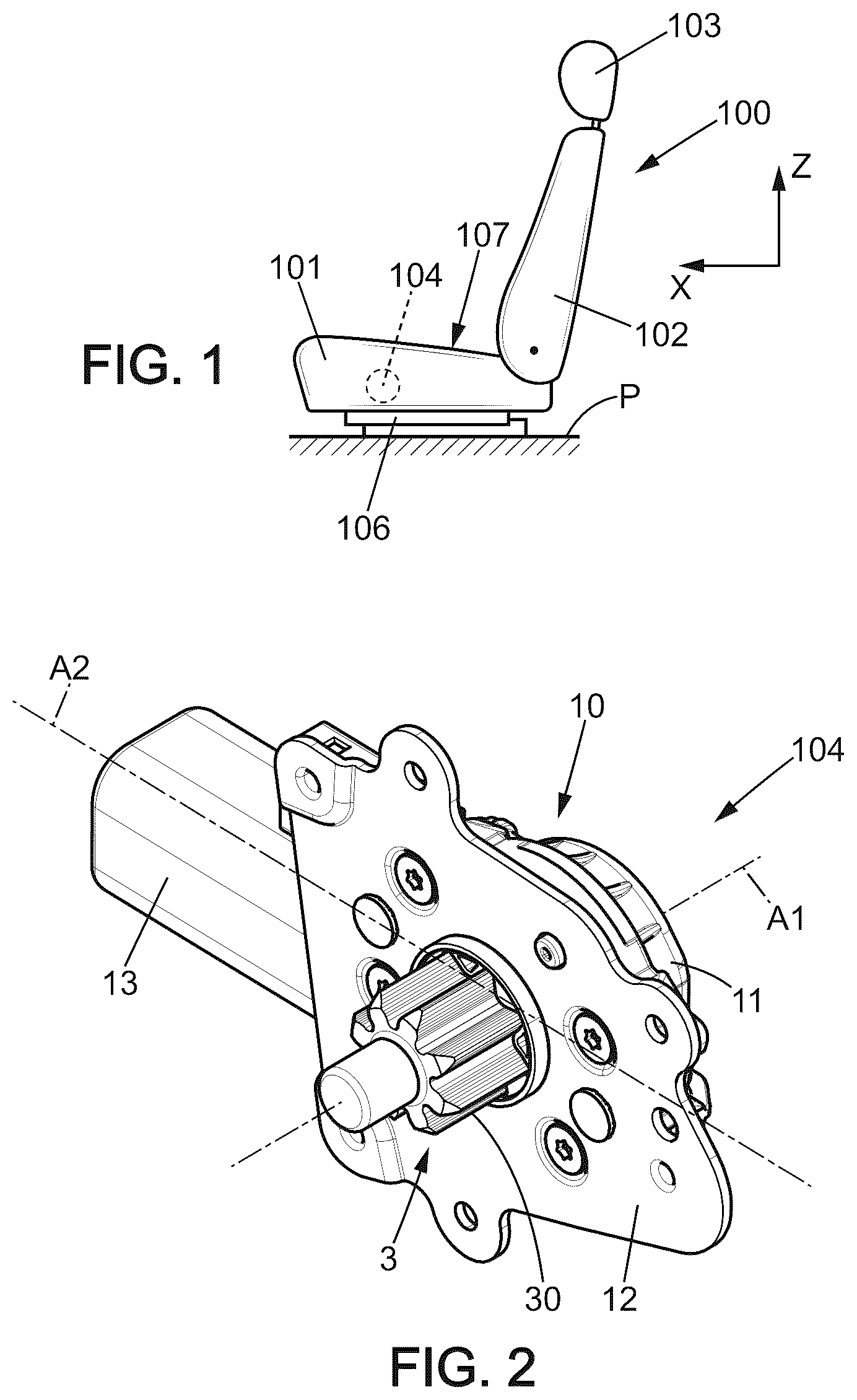 Patent US12552293 Figure 1 – Motorized drive device for raising a vehicle seat