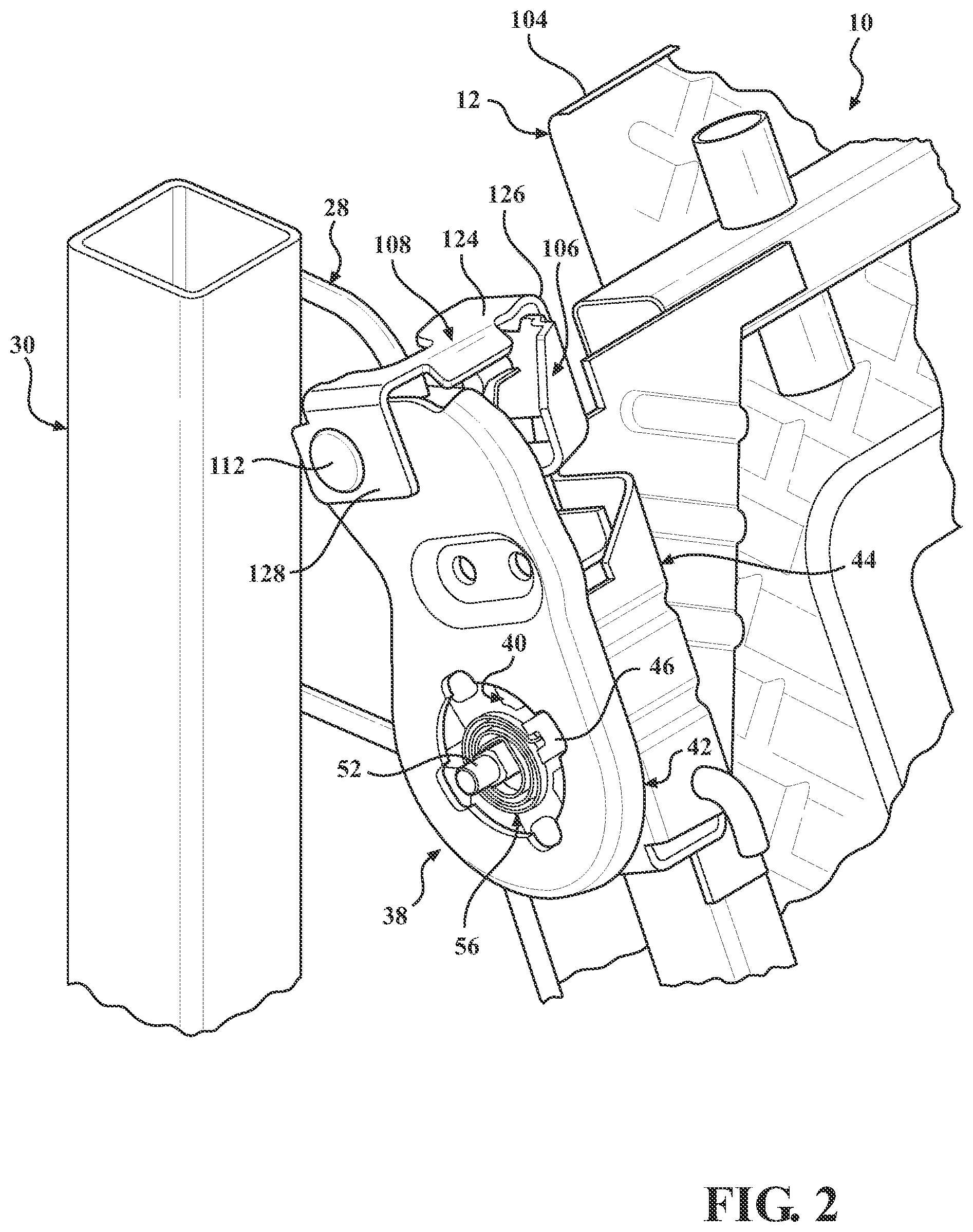 Patent US12552296 Figure 2 – High latch for a seat back with slouch locking feature