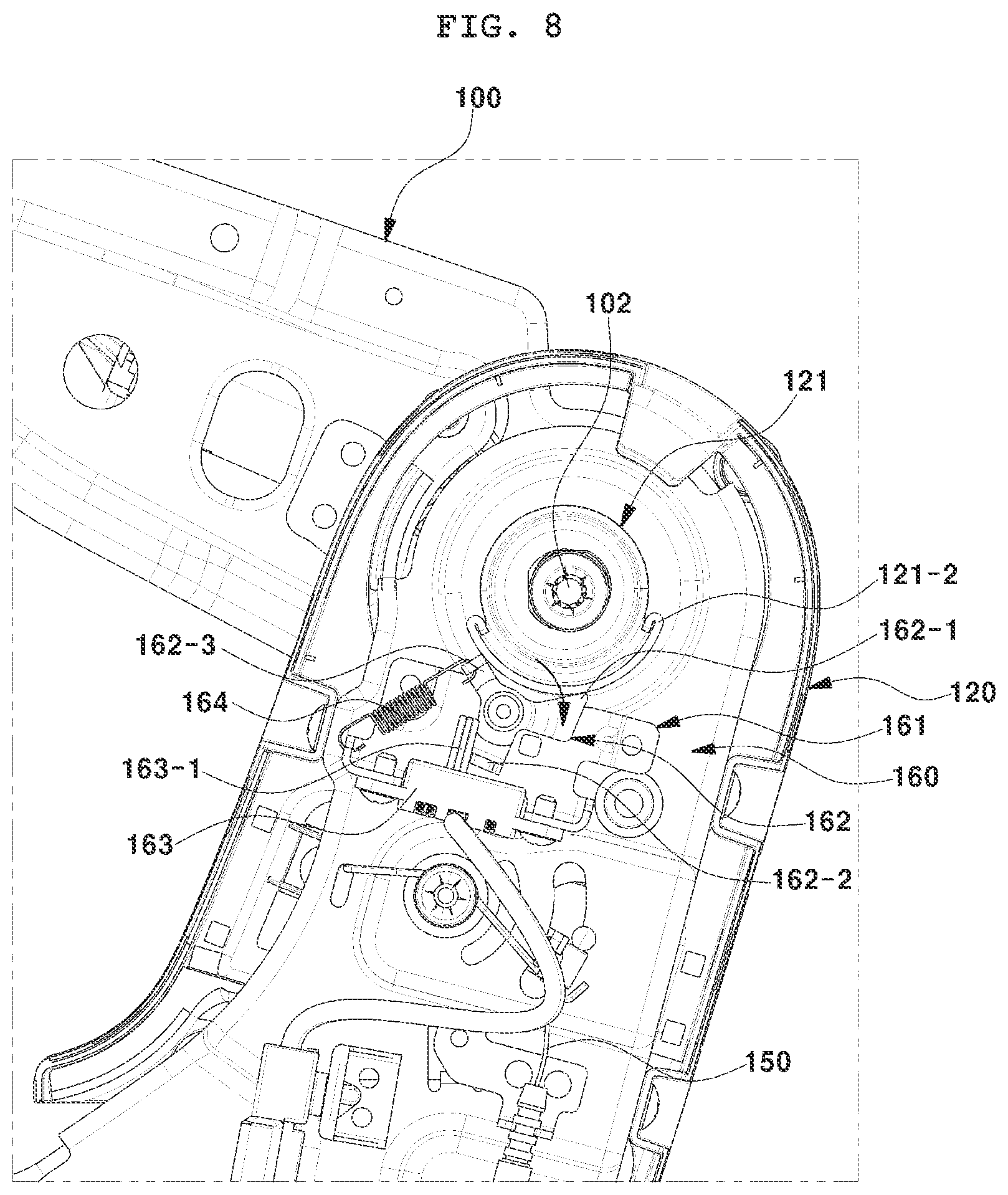 Patent US12552298 Figure 8 – Manual seatback folding apparatus of electric seat for vehicle