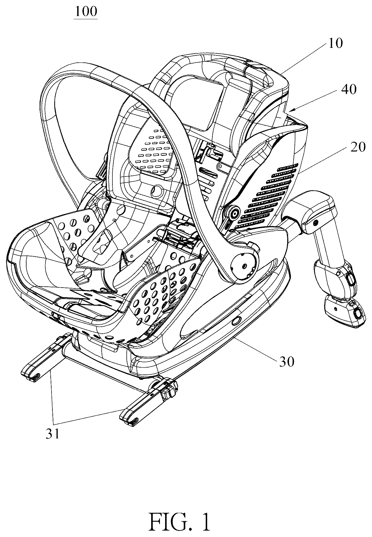 Patent US12552302 Figure 1 – Headrest support structure and infant carrier thereof