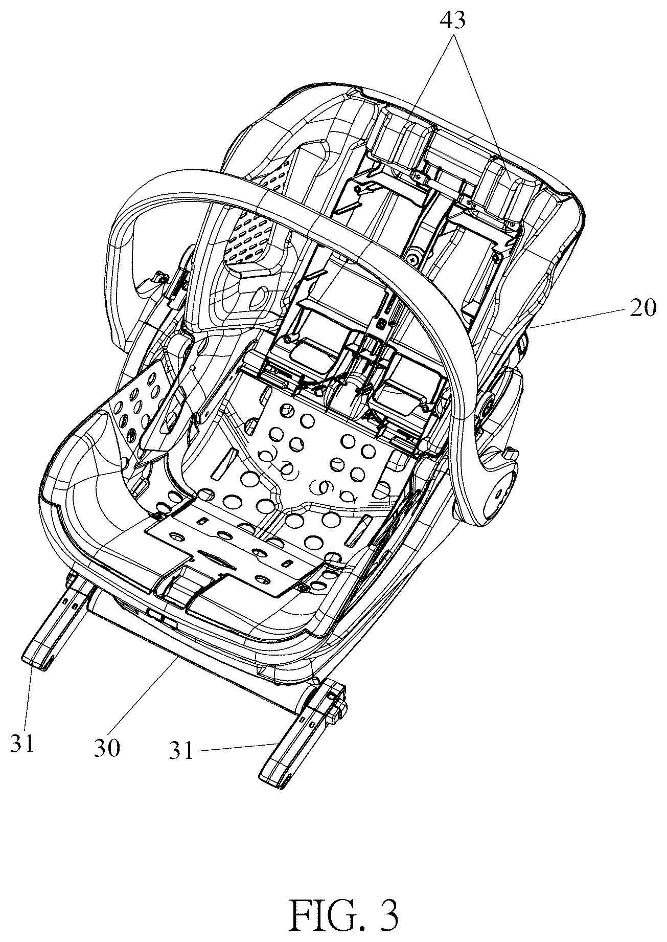Patent US12552302 Figure 3 – Headrest support structure and infant carrier thereof