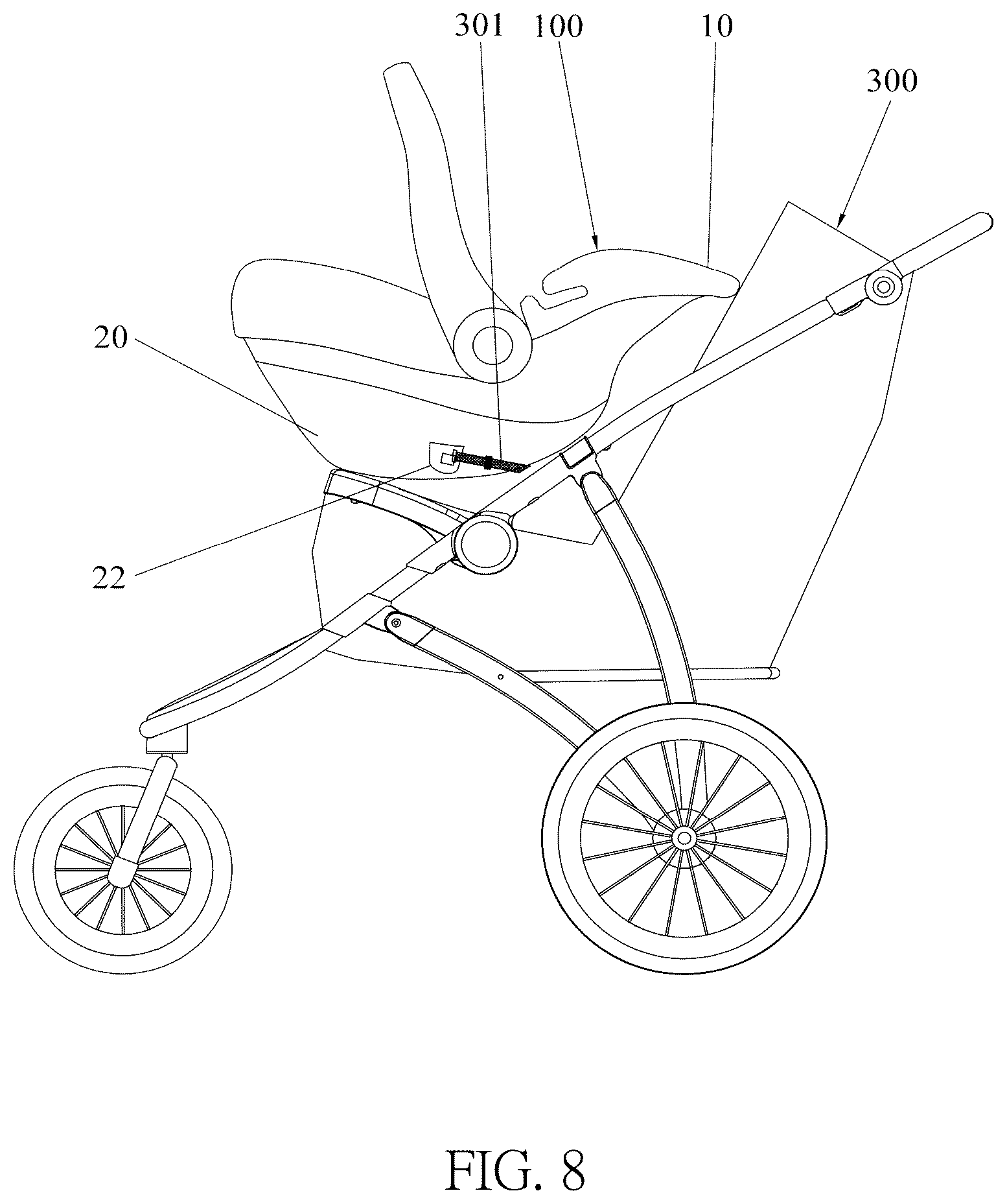 Patent US12552302 Figure 8 – Headrest support structure and infant carrier thereof