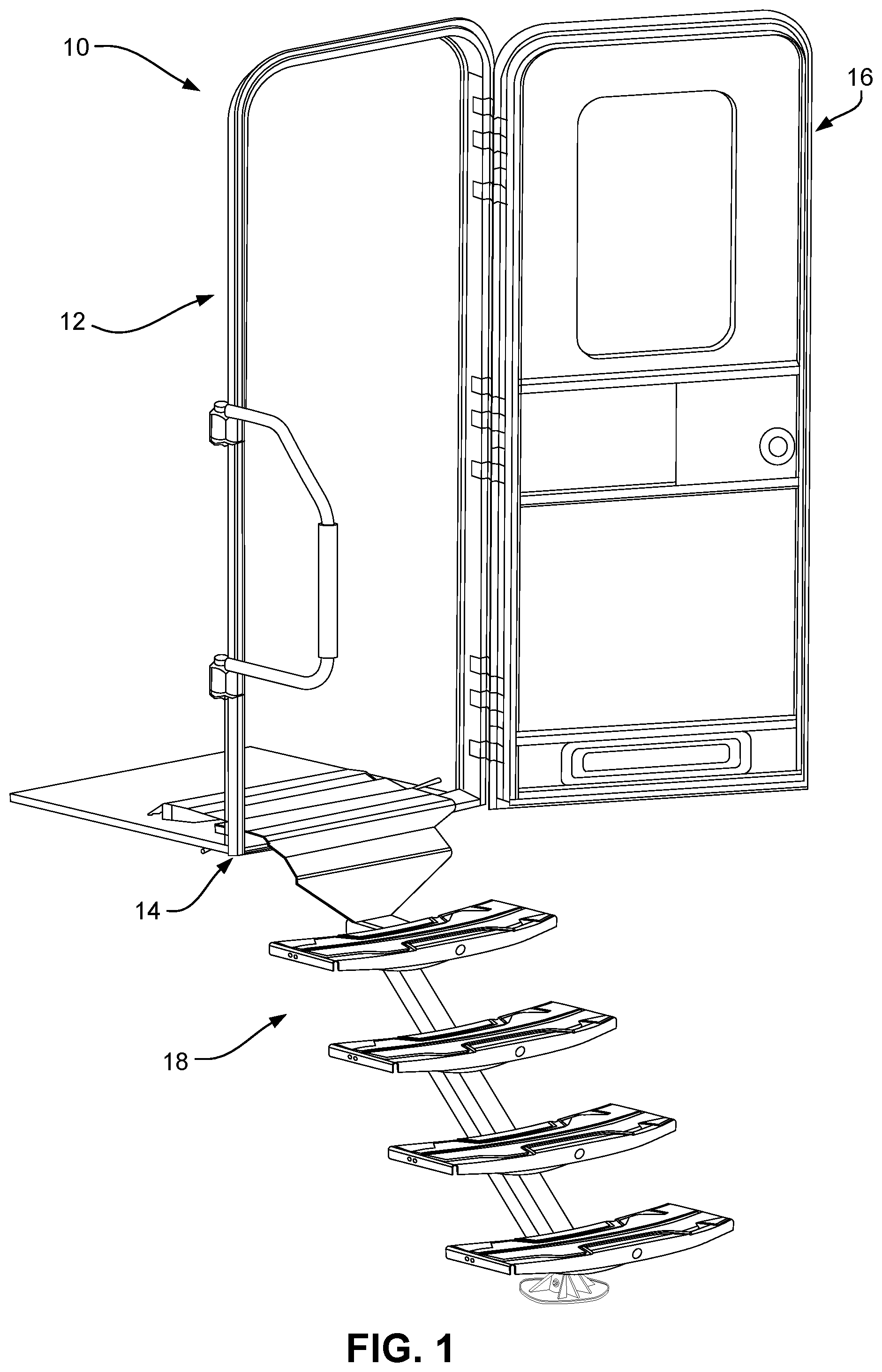 Patent US12552322 Figure 1 – Entry steps with center stringer