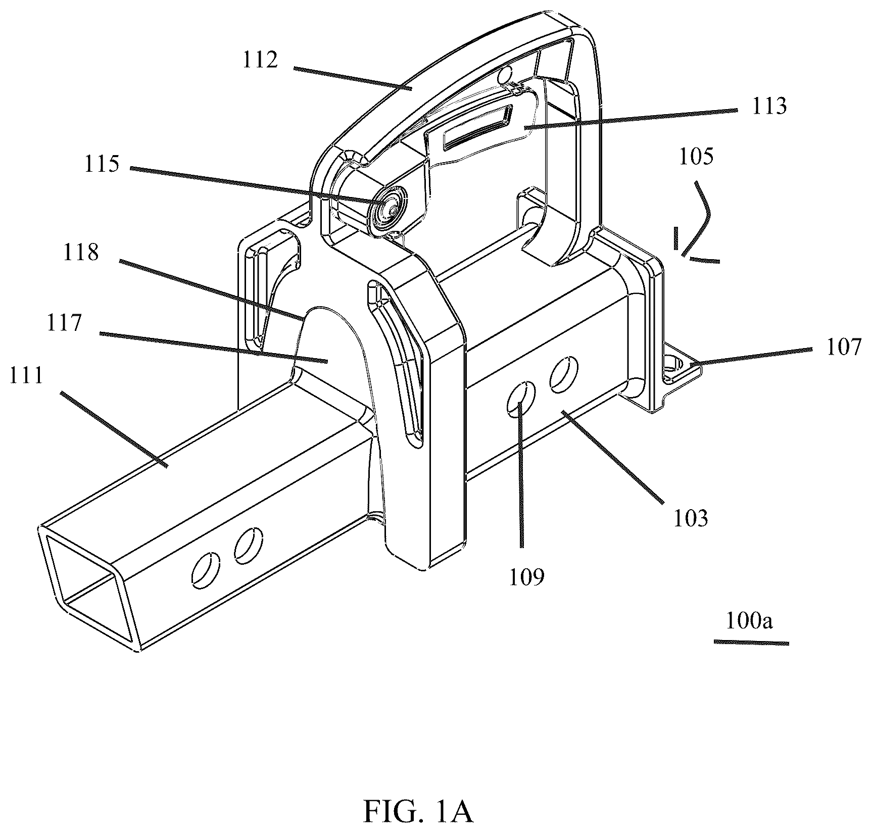 Patent US12552324 Figure 1 – Instant release coupler with universal mount for vehicle attachments using a rigid support