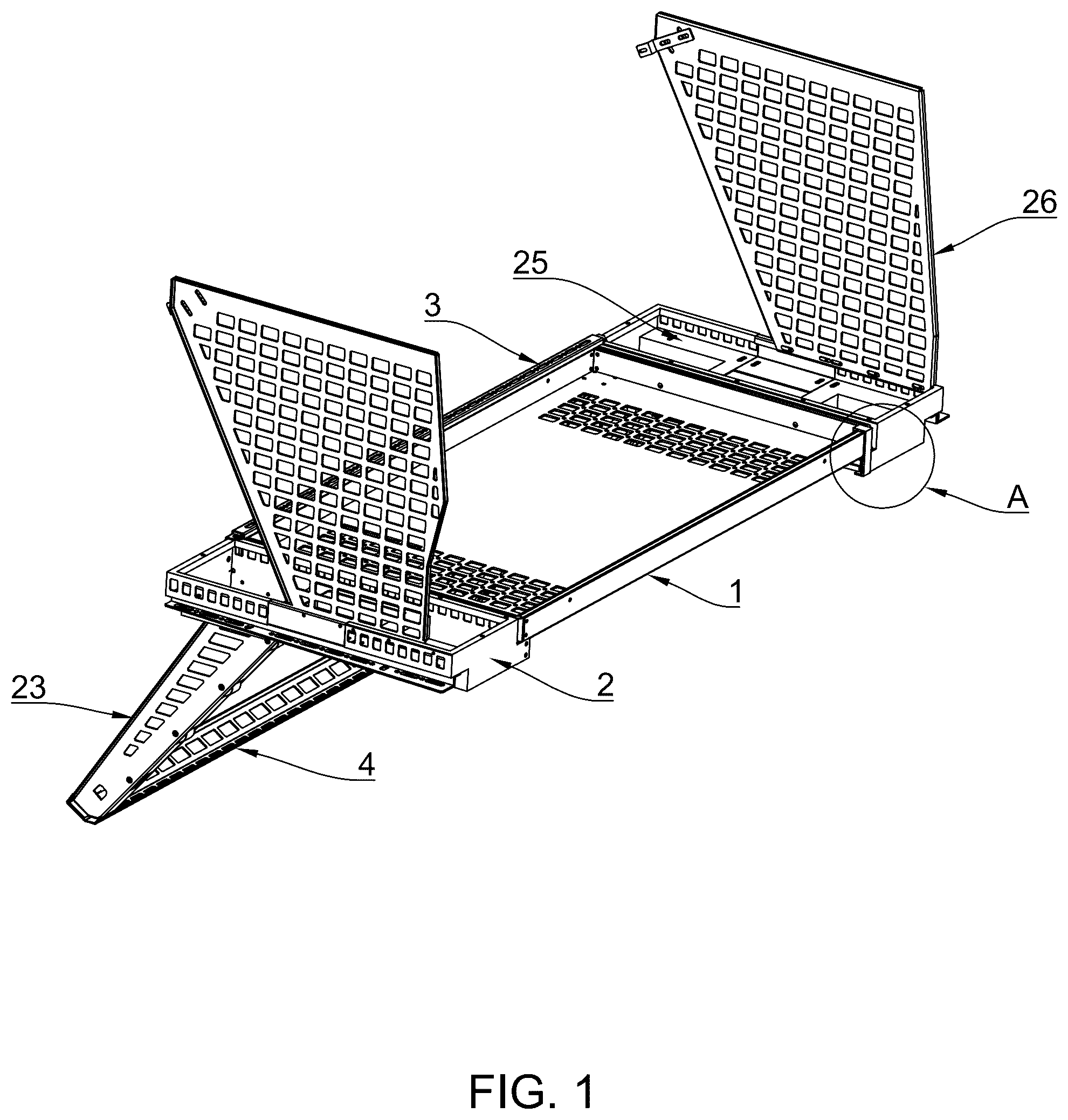 Patent US12552325 Figure 1 – Vehicle trunk luggage rack
