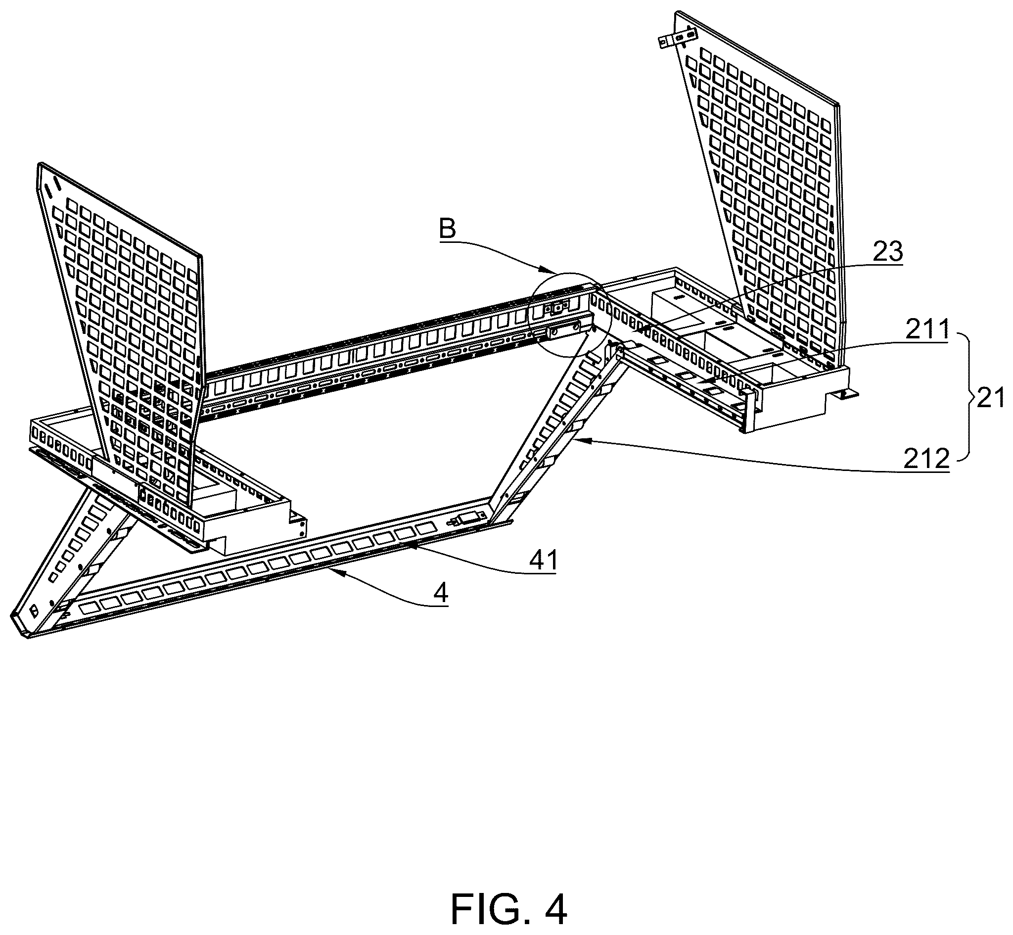 Patent US12552325 Figure 4 – Vehicle trunk luggage rack