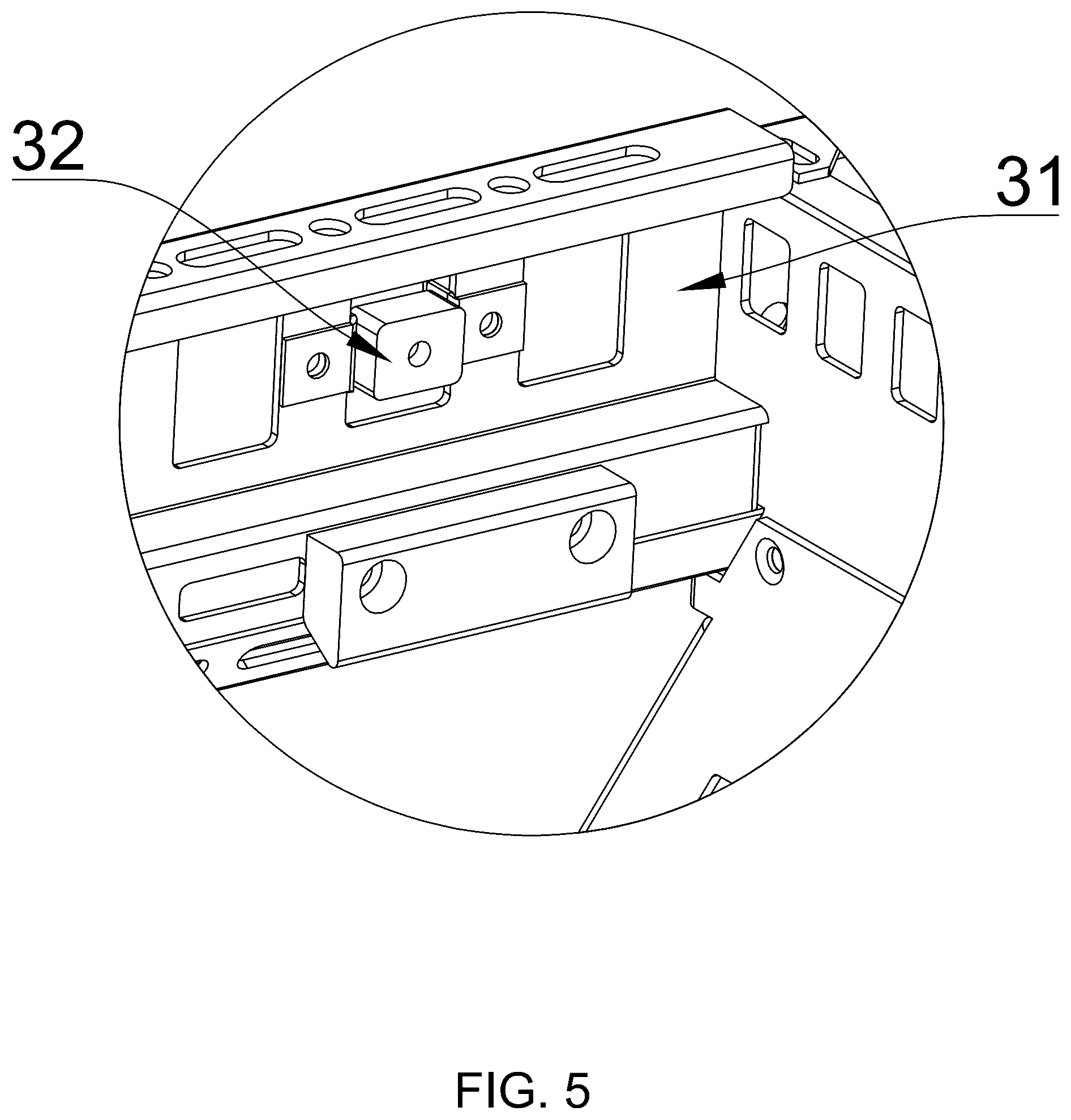 Patent US12552325 Figure 5 – Vehicle trunk luggage rack