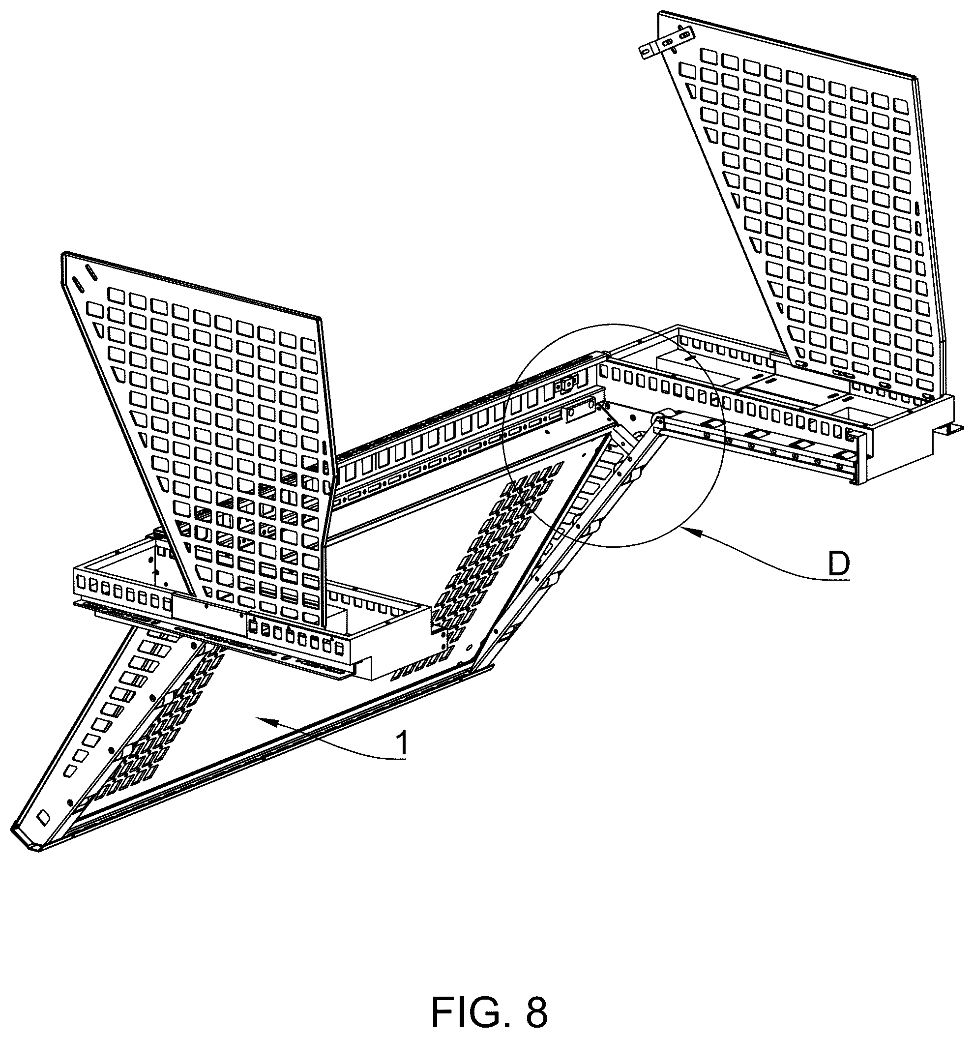 Patent US12552325 Figure 8 – Vehicle trunk luggage rack
