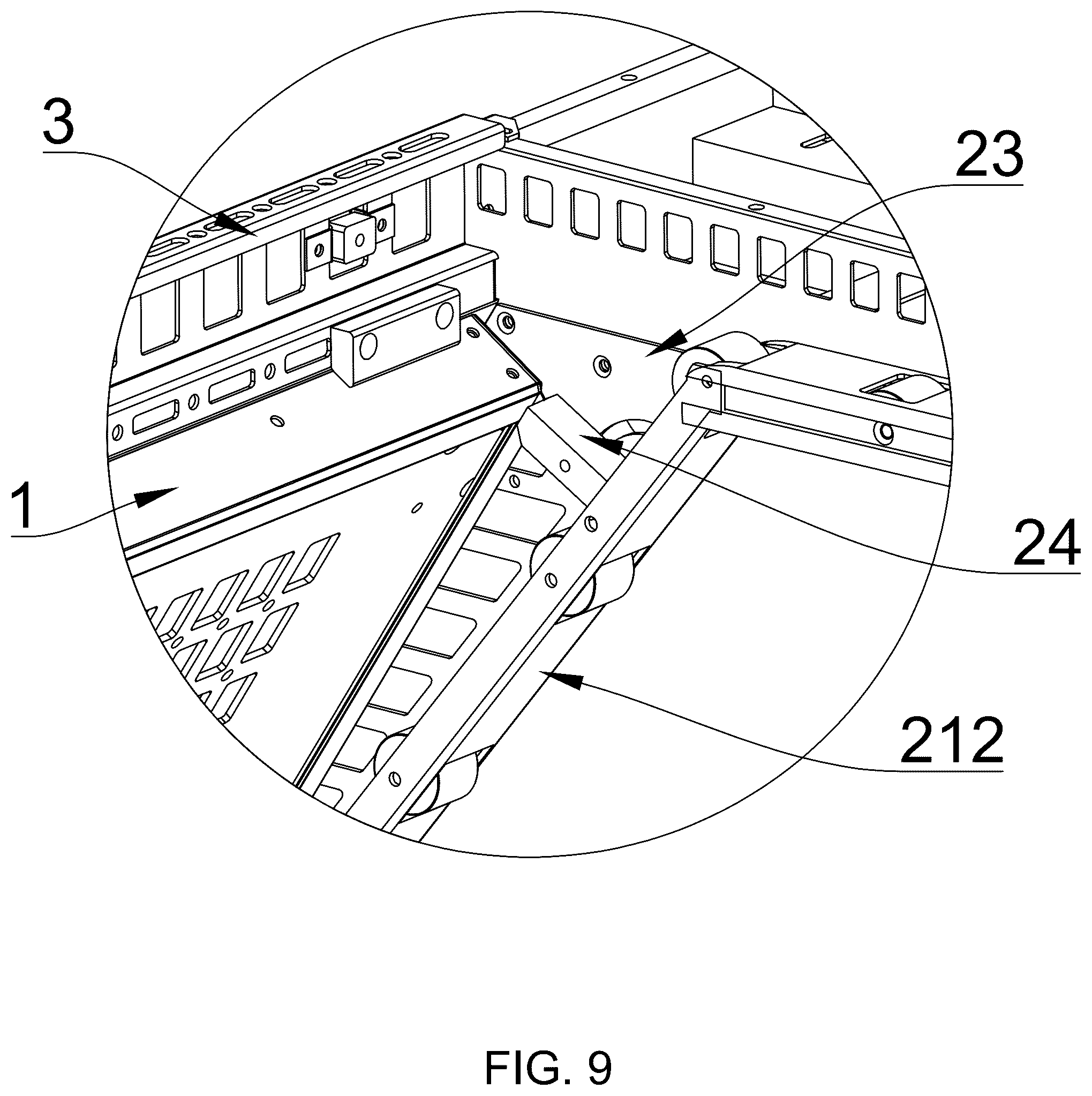 Patent US12552325 Figure 9 – Vehicle trunk luggage rack
