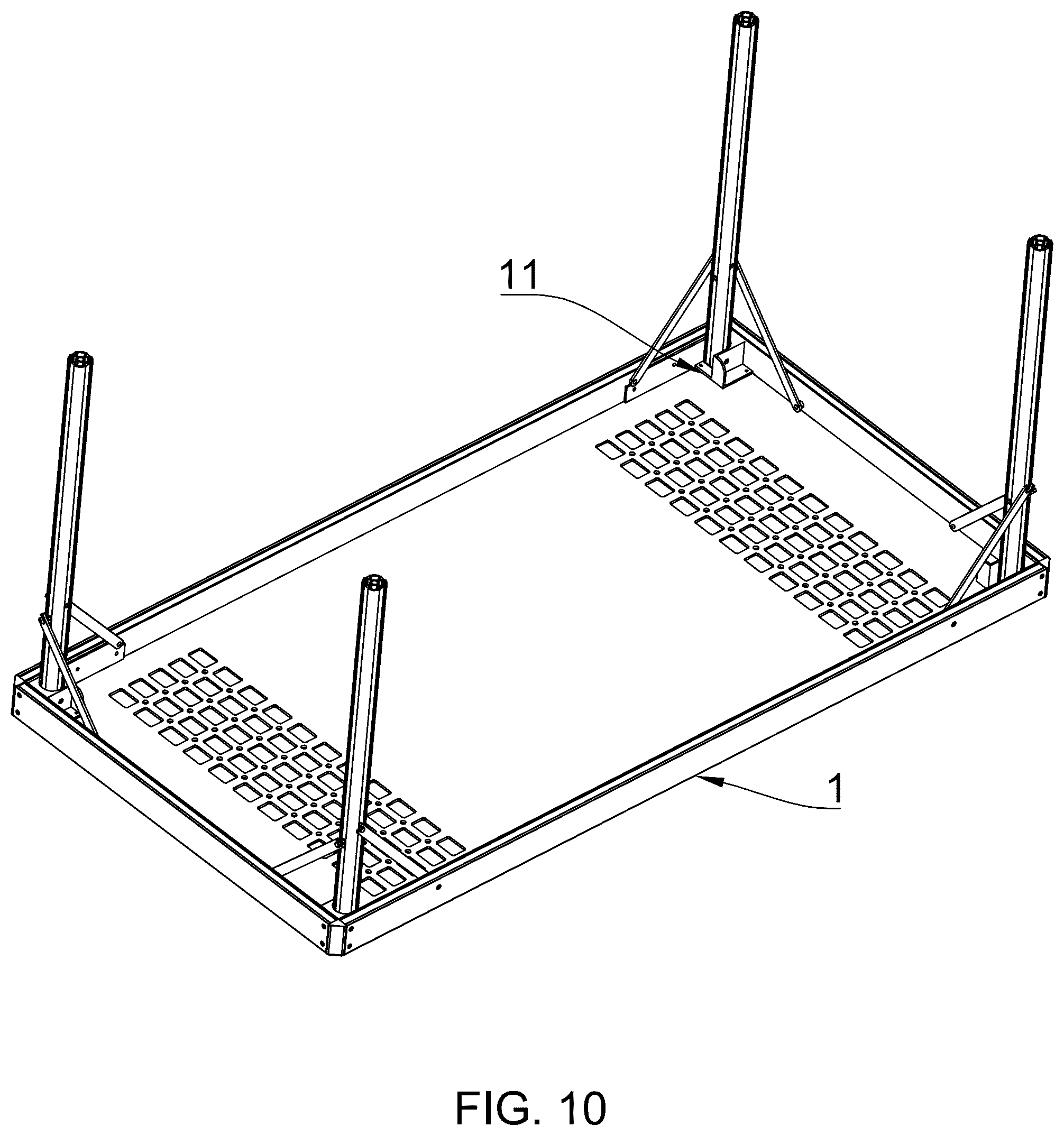 Patent US12552325 Figure 10 – Vehicle trunk luggage rack