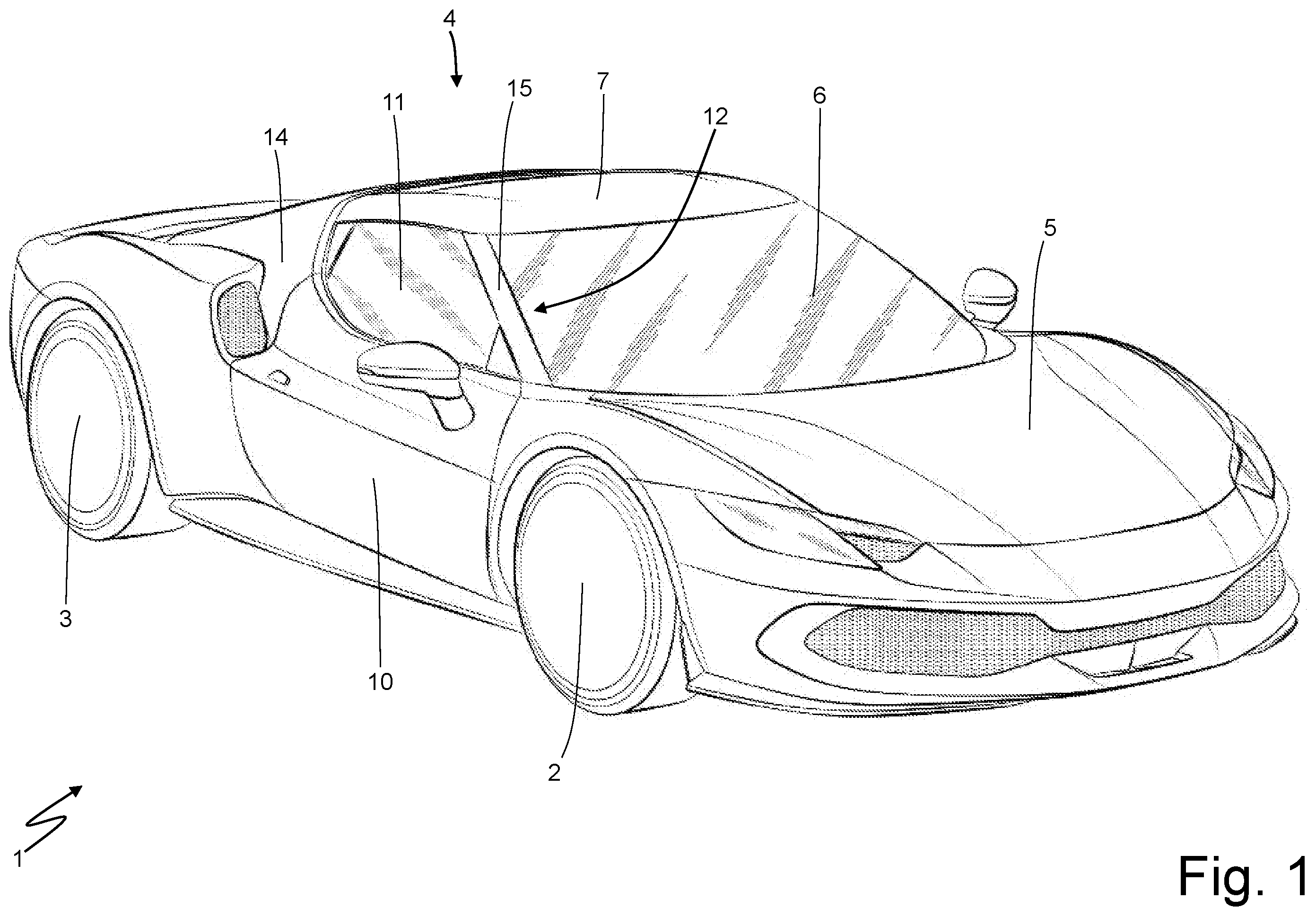Patent US12552328 — Car provided with front pillar covering elements — Figure 1