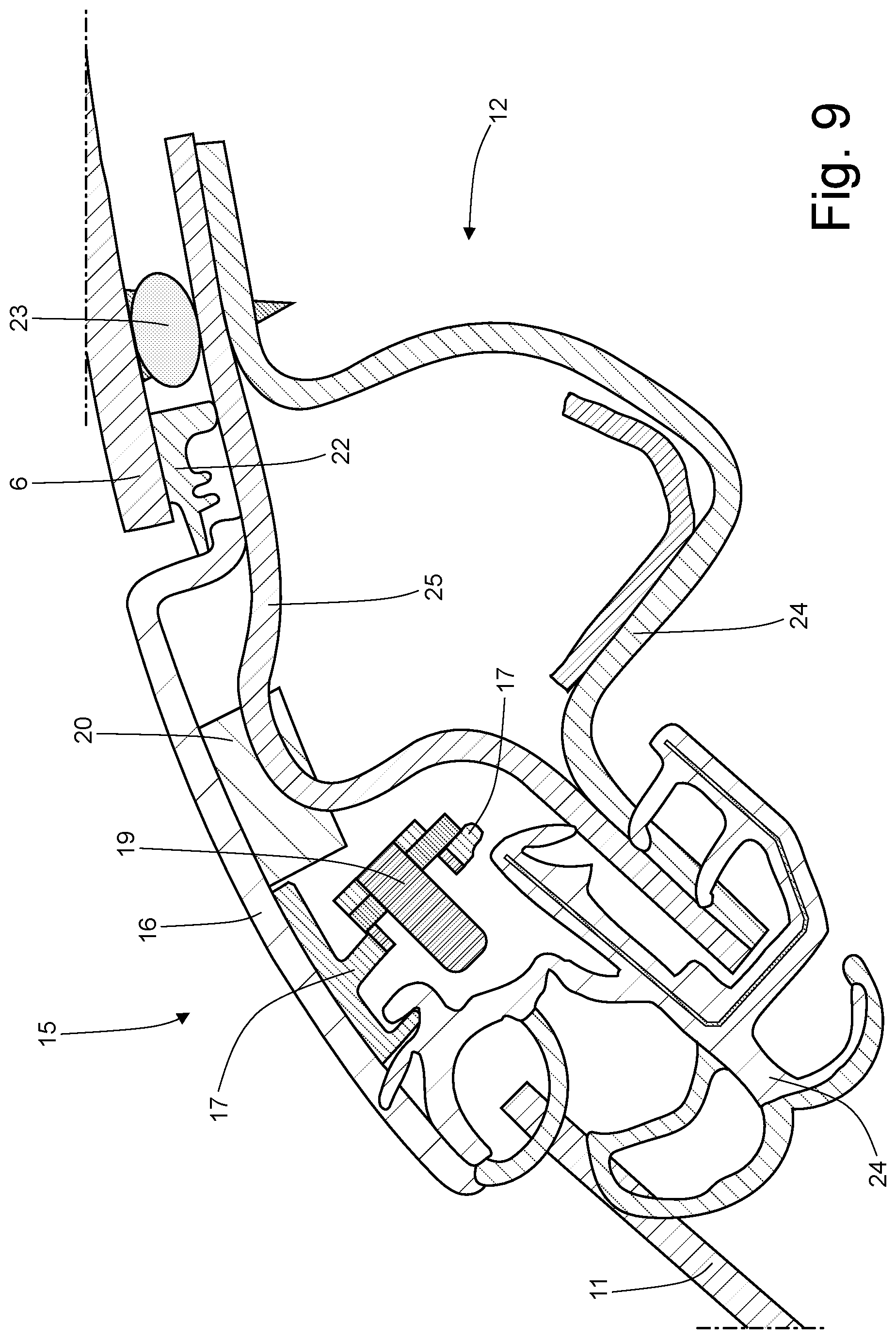 Patent US12552328 Figure 9 – Car provided with front pillar covering elements