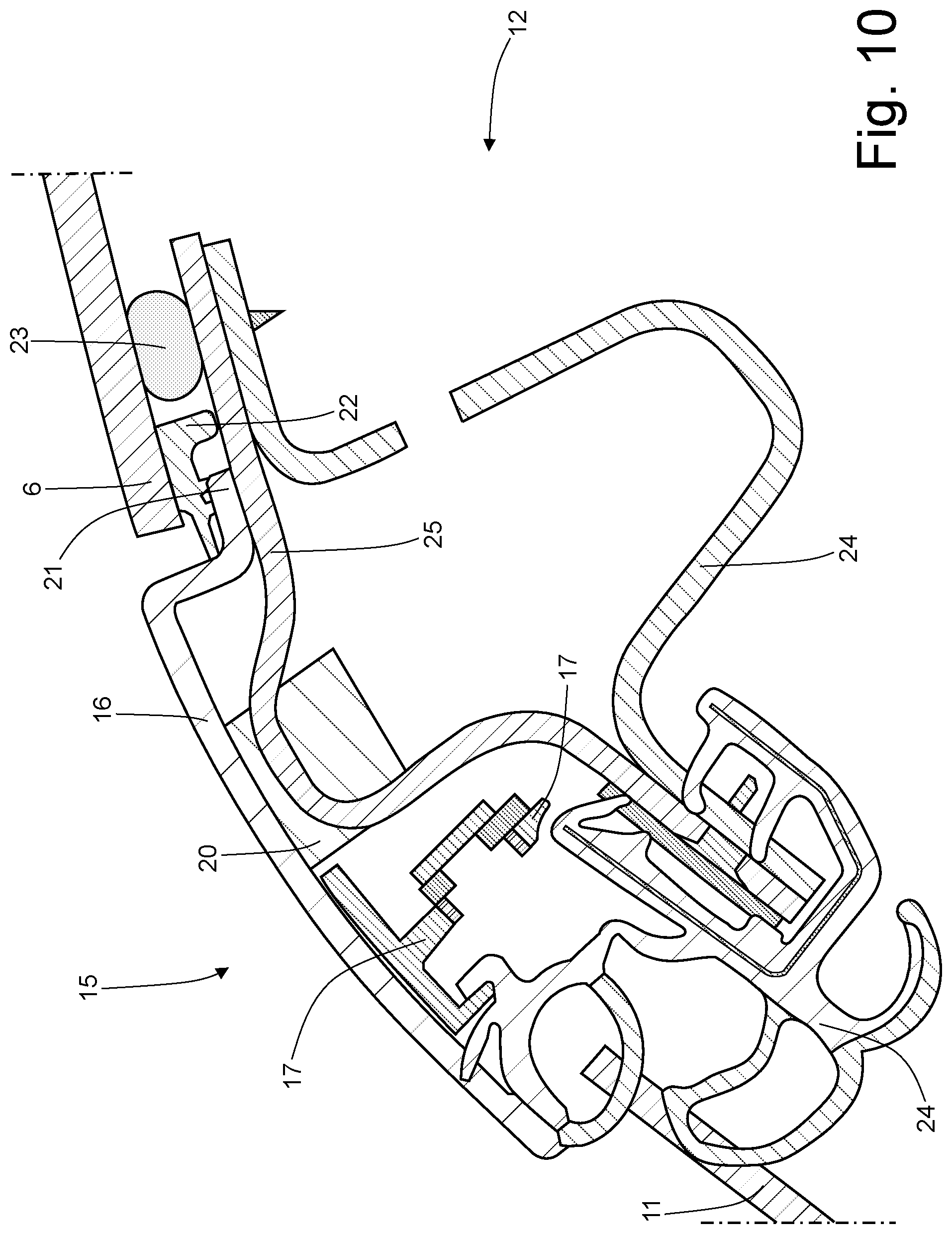 Patent US12552328 Figure 10 – Car provided with front pillar covering elements