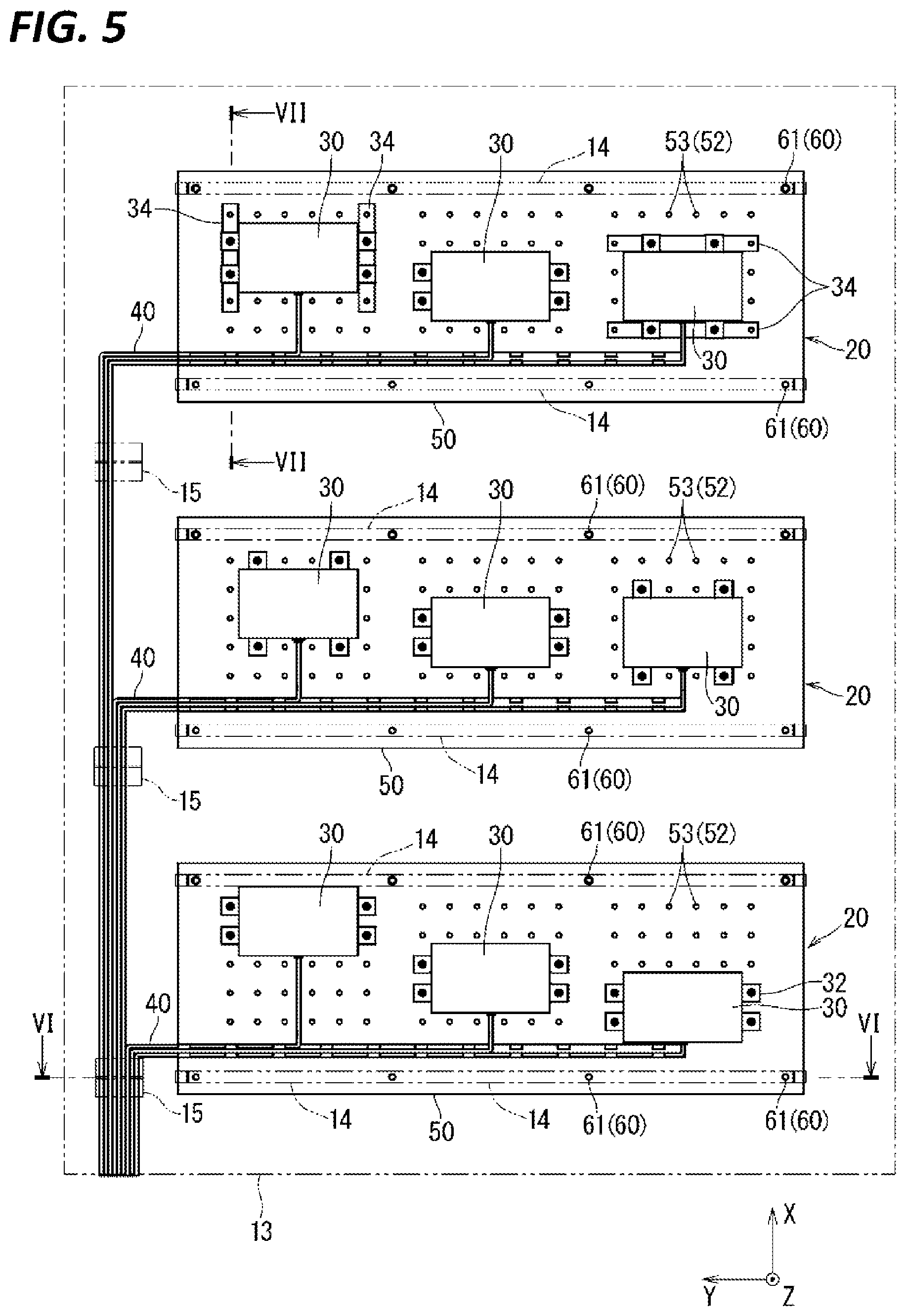 Patent US12552332 Figure 5 – Wiring module and panel with wiring module