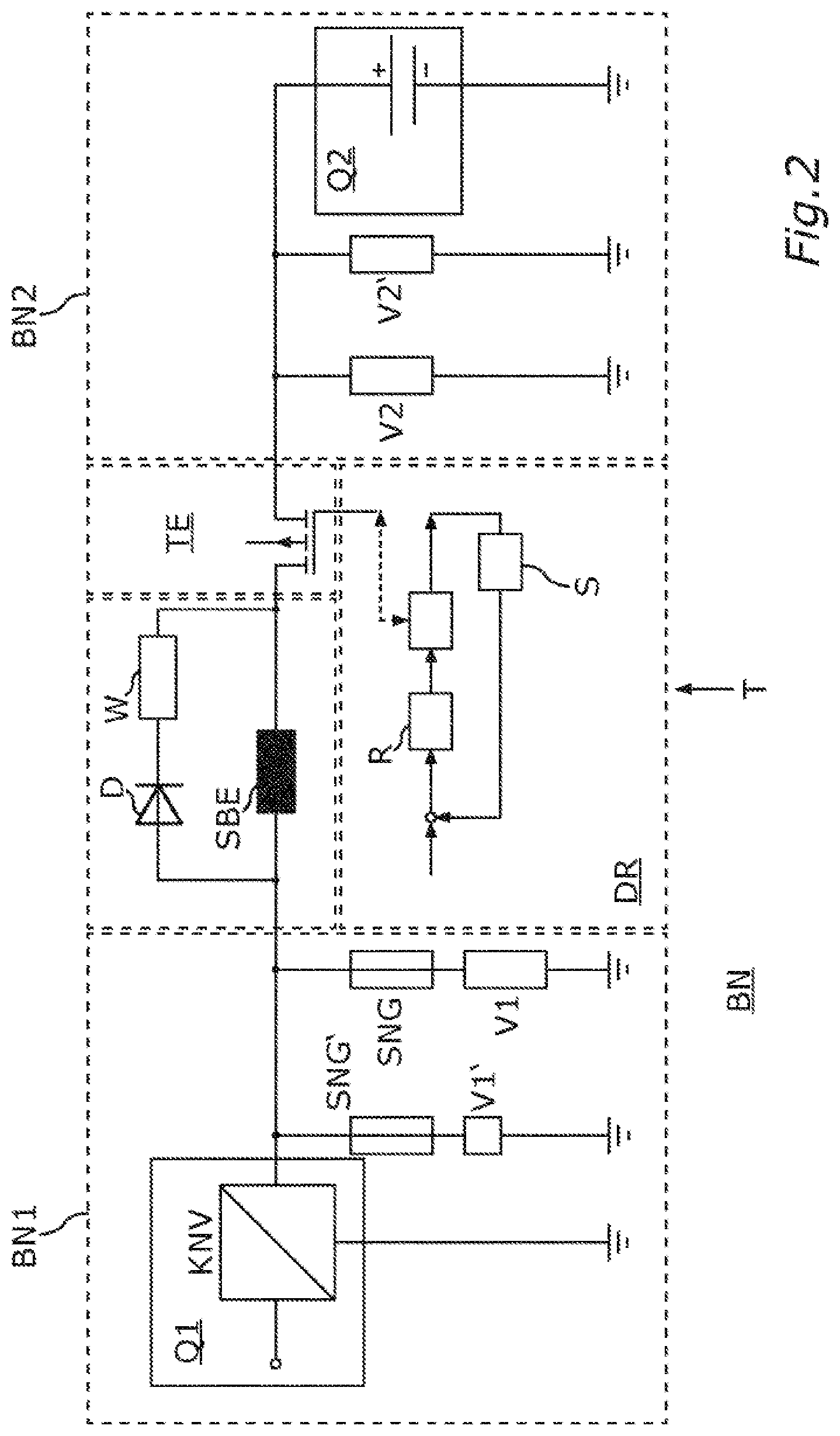 Patent US12552337 Figure 2 – Disconnecting device and power supply network for a motor vehicle