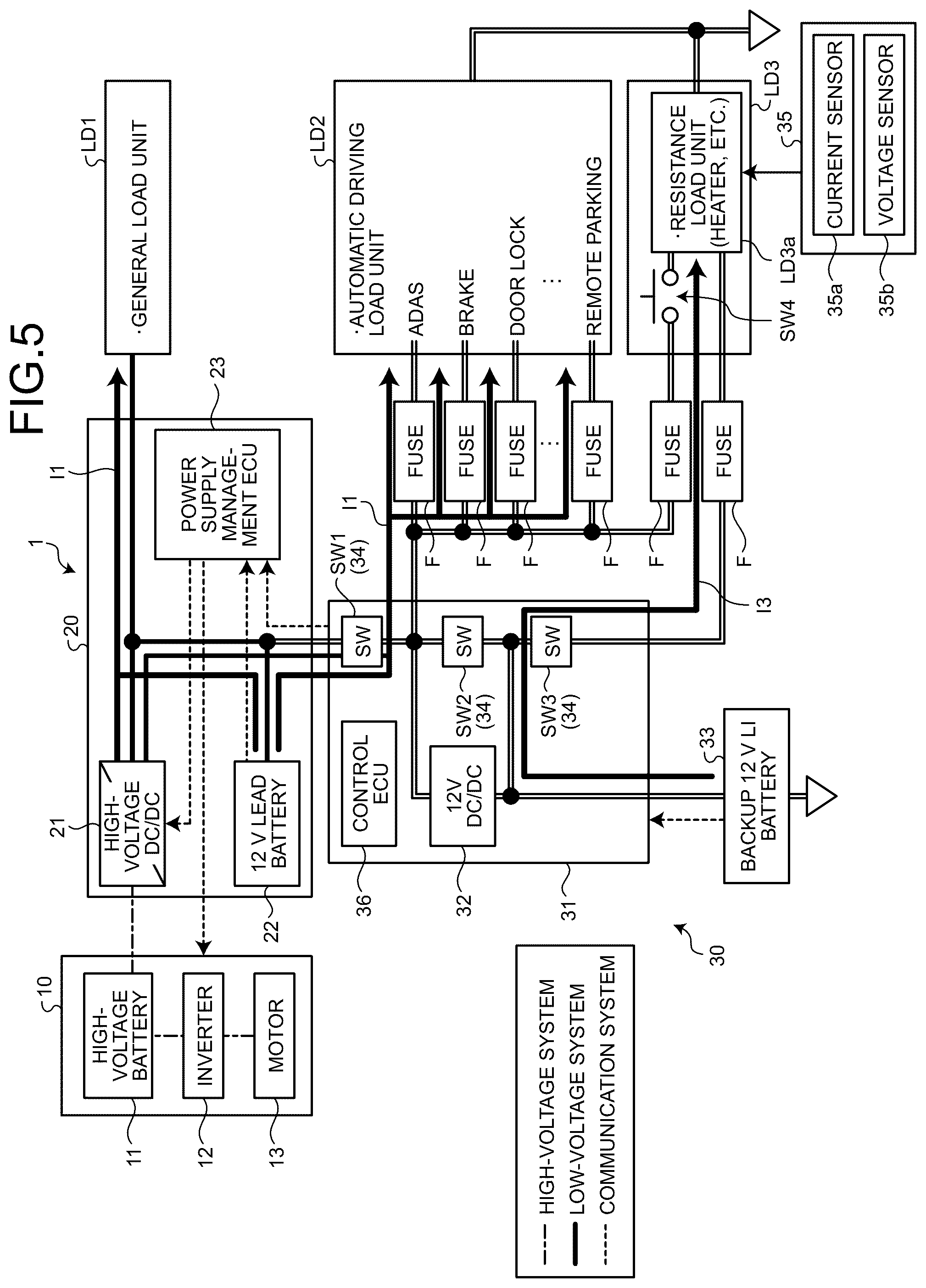 Patent US12552338 Figure 5 – Vehicle power supply system
