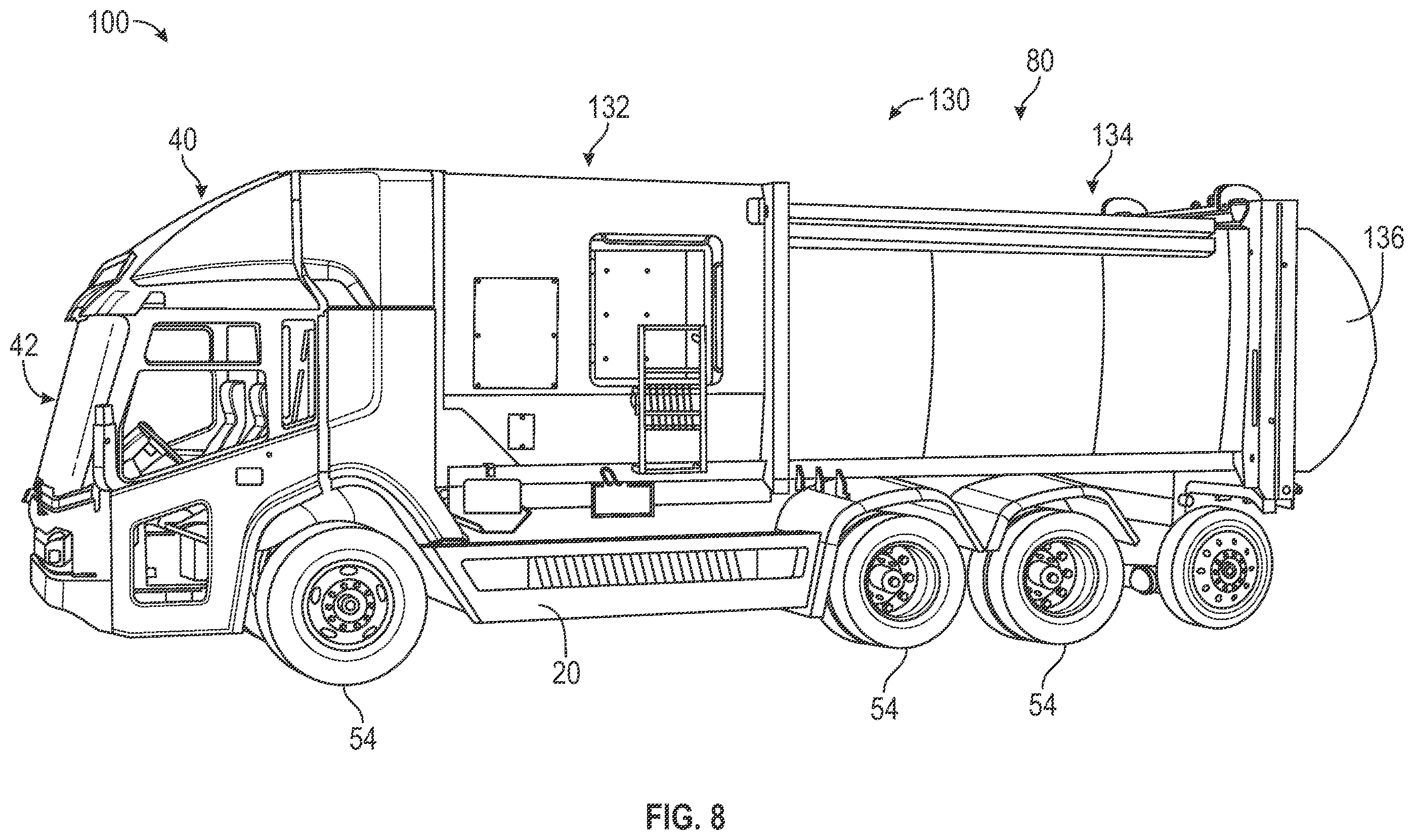 Patent US12552339 Figure 8 – Hydraulic systems and methods for a vehicle with a common pump supplying steering and braking functions