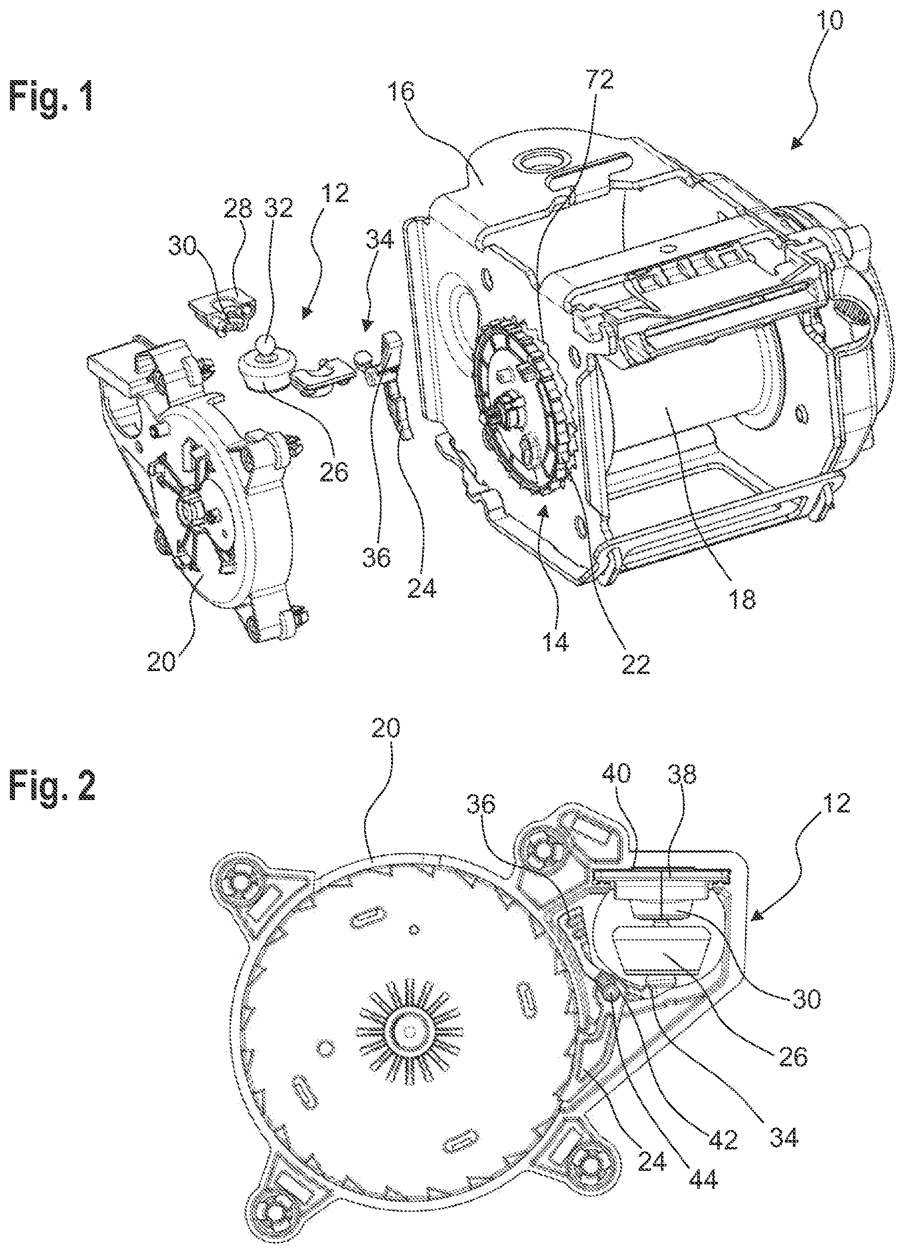 Patent US12552343 Figure 1 – Sensor and belt retractor