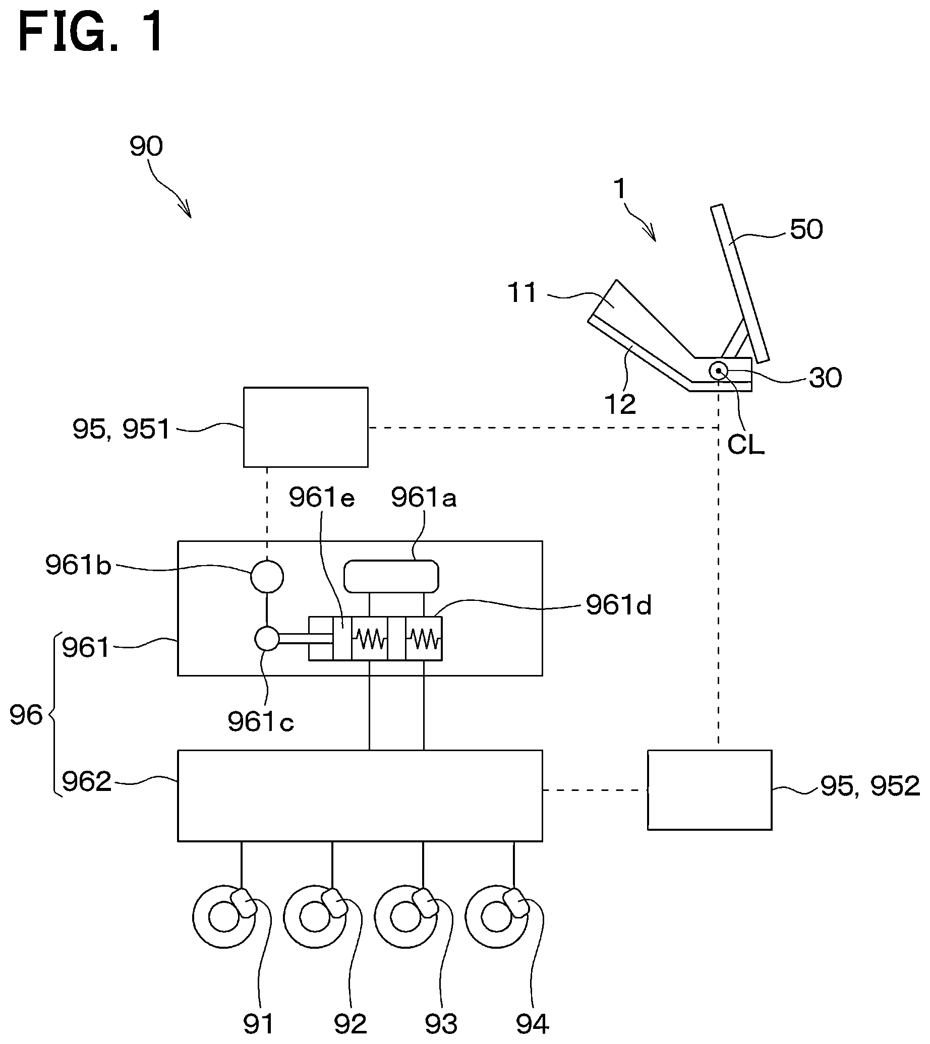 Patent US12552349 Figure 1 – Brake pedal device