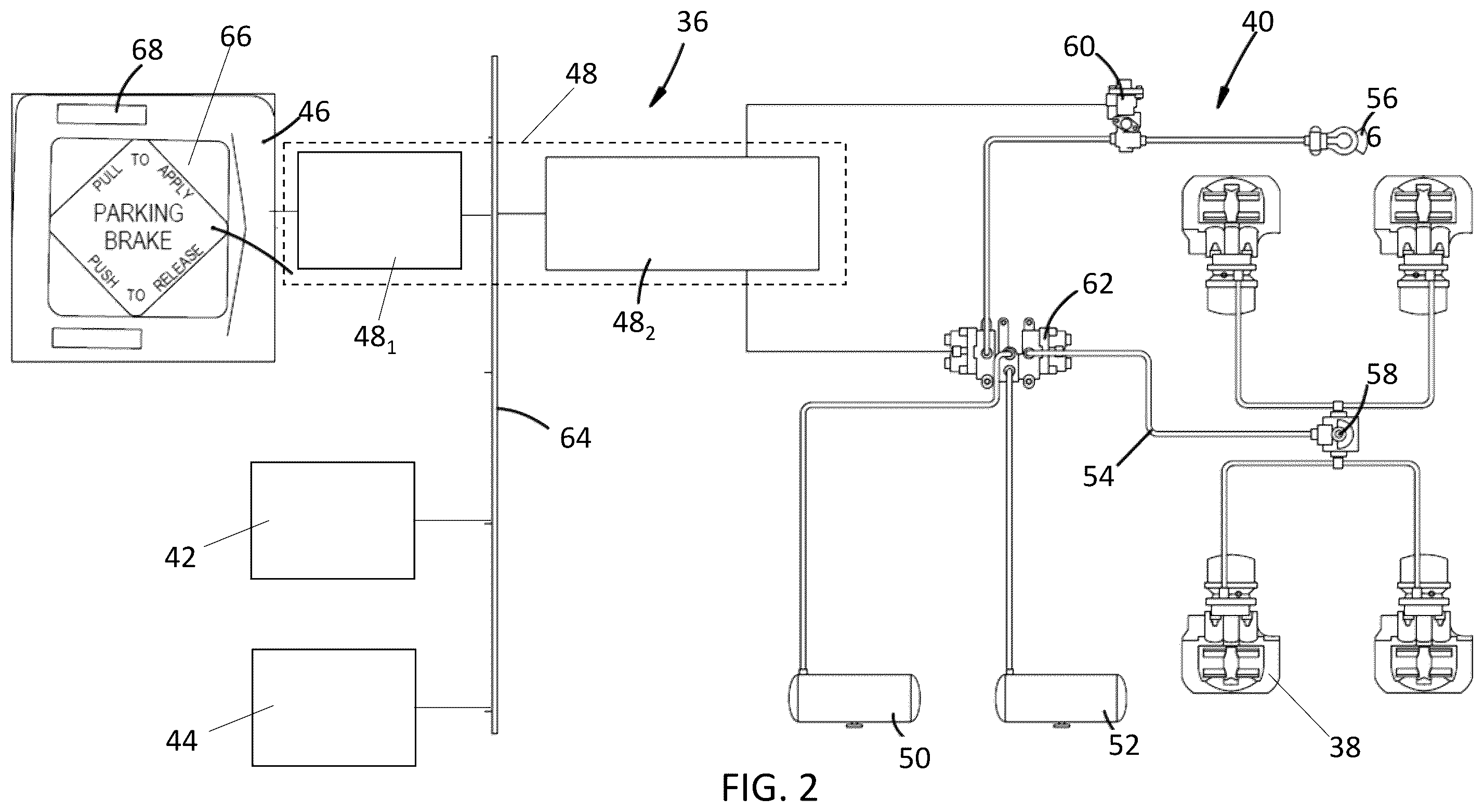 Patent US12552353 Figure 2 – System and method for controlling a vehicle parking brake