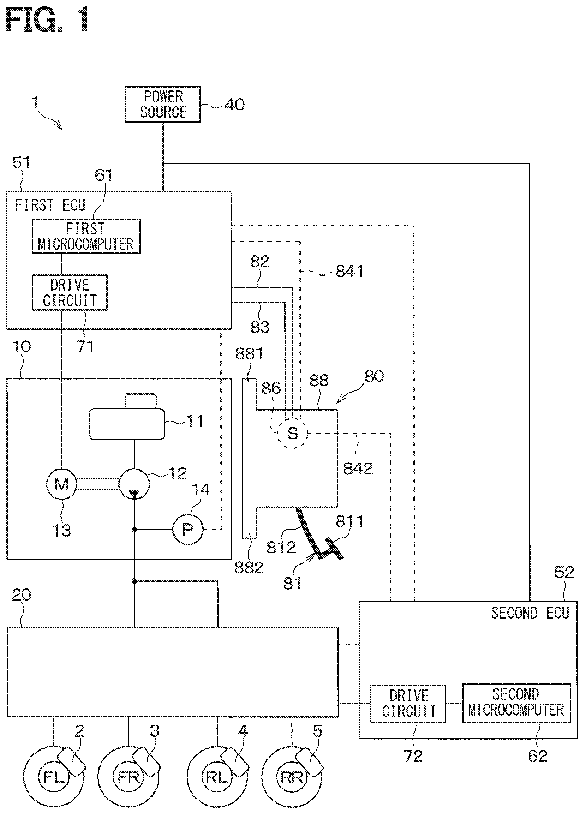 Patent US12552355 Figure 1 – Brake device for vehicle