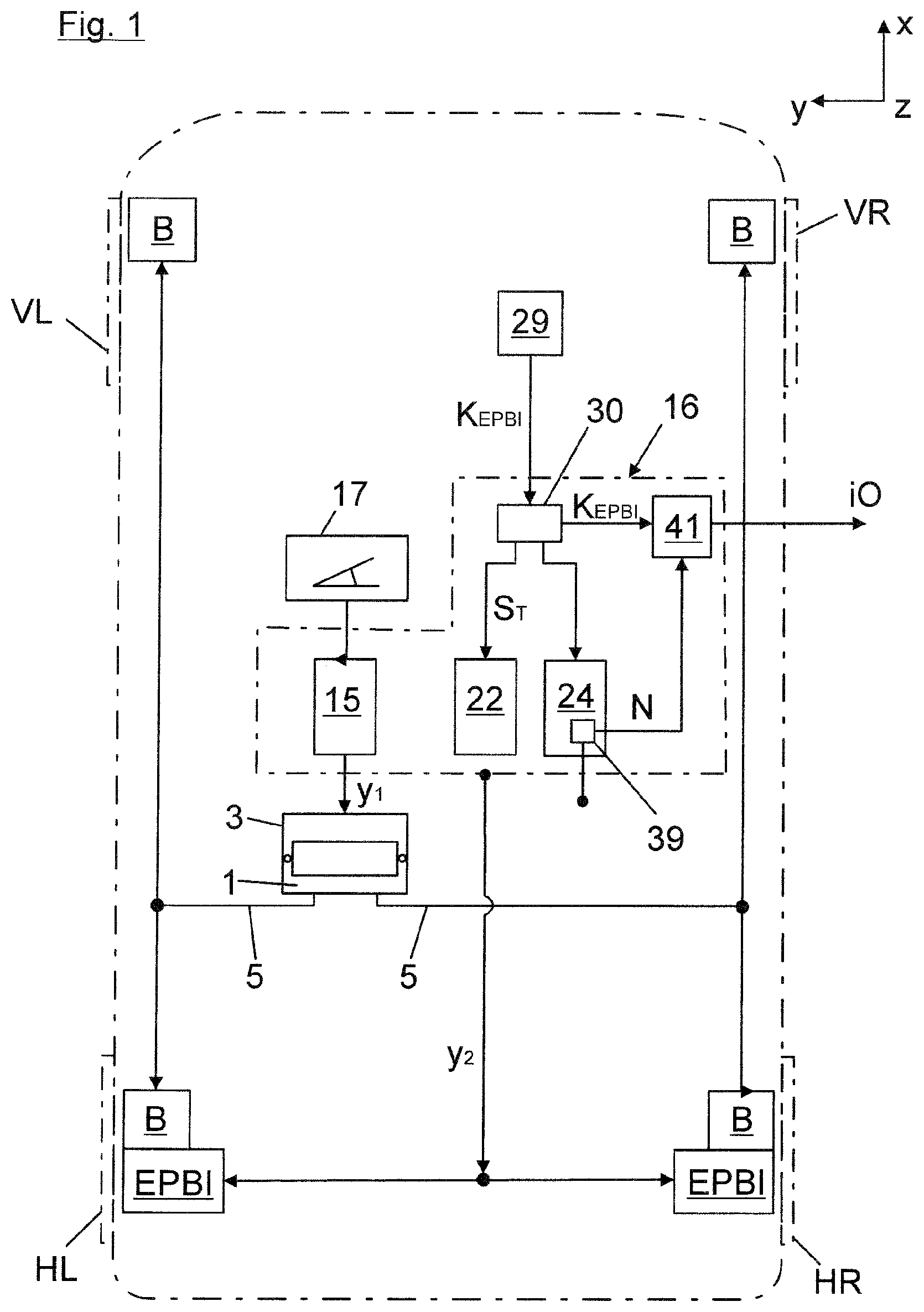 Patent US12552359 Figure 1 – Test arrangement for functional testing of a vehicle brake control system