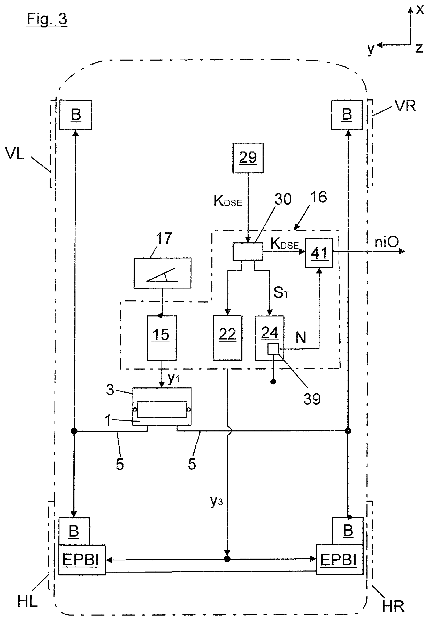 Patent US12552359 Figure 3 – Test arrangement for functional testing of a vehicle brake control system