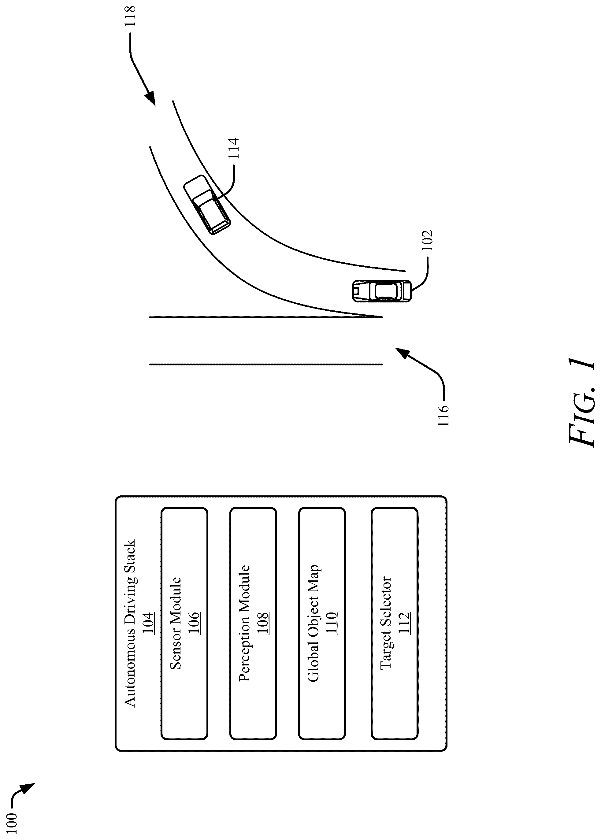 Patent US12552381 — Target of interest selection on roadway ramps for avoidance driving maneuvers — Figure 1