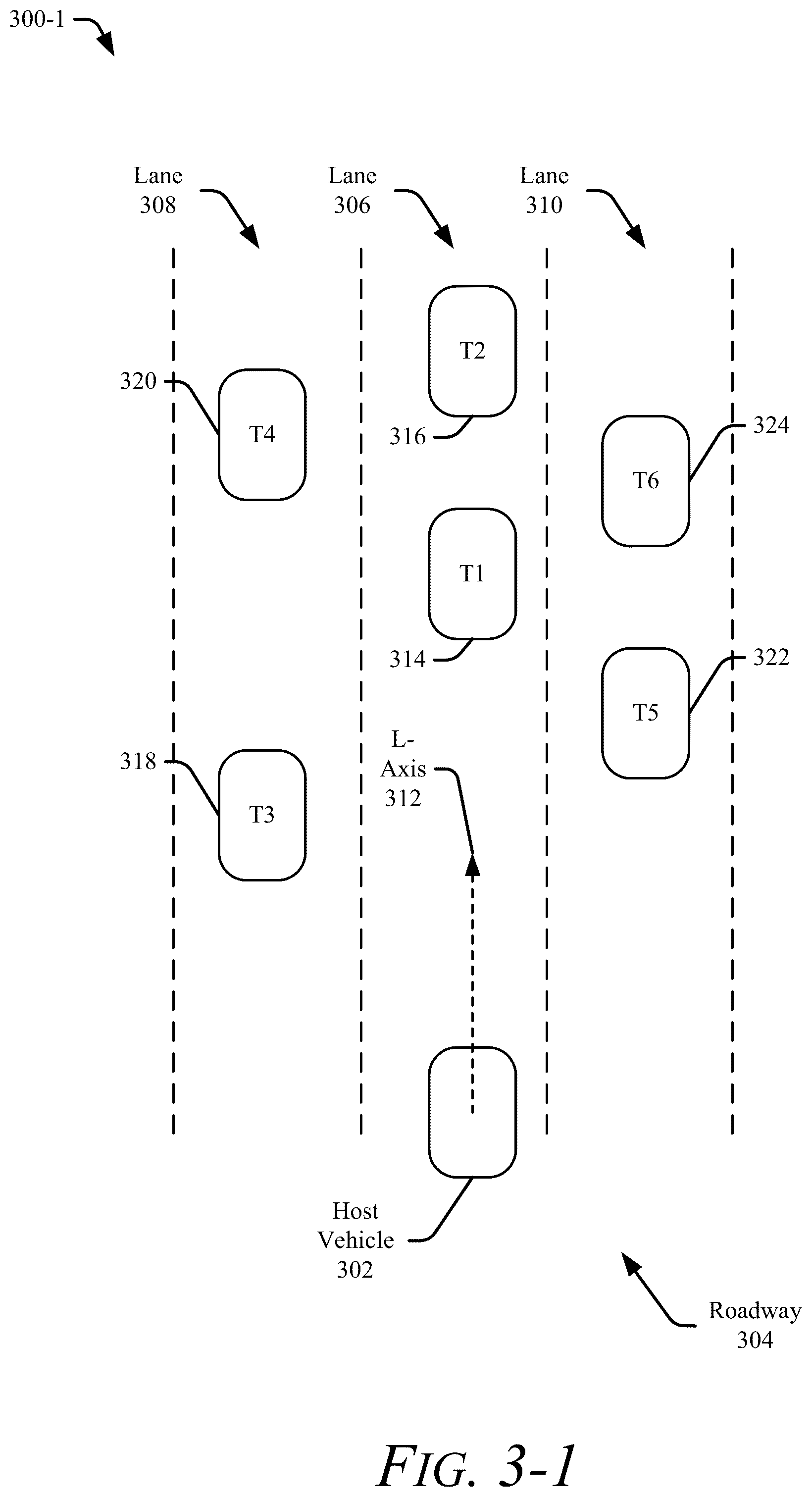 Patent US12552381 Figure 3 – Target of interest selection on roadway ramps for avoidance driving maneuvers