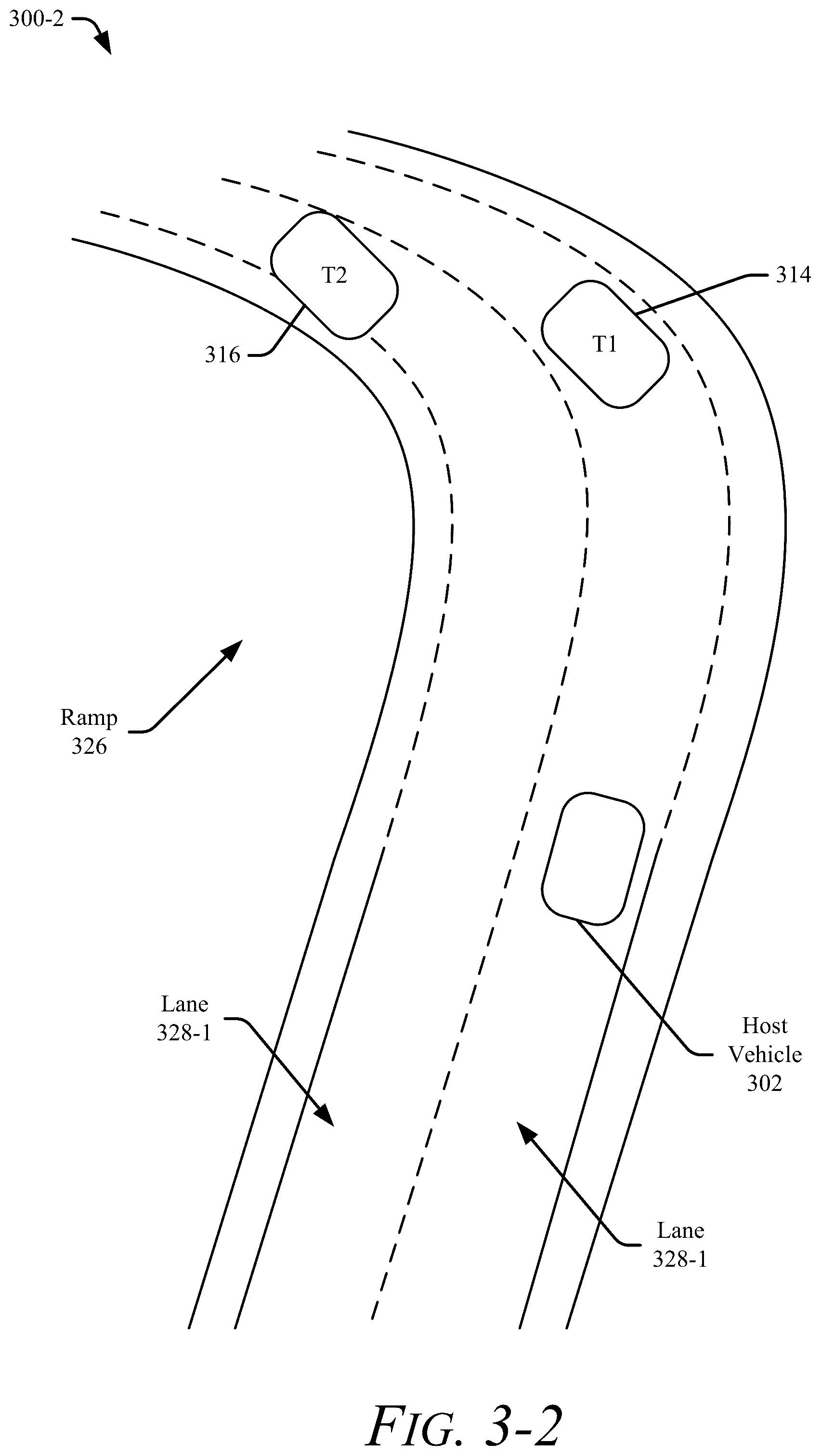 Patent US12552381 Figure 4 – Target of interest selection on roadway ramps for avoidance driving maneuvers