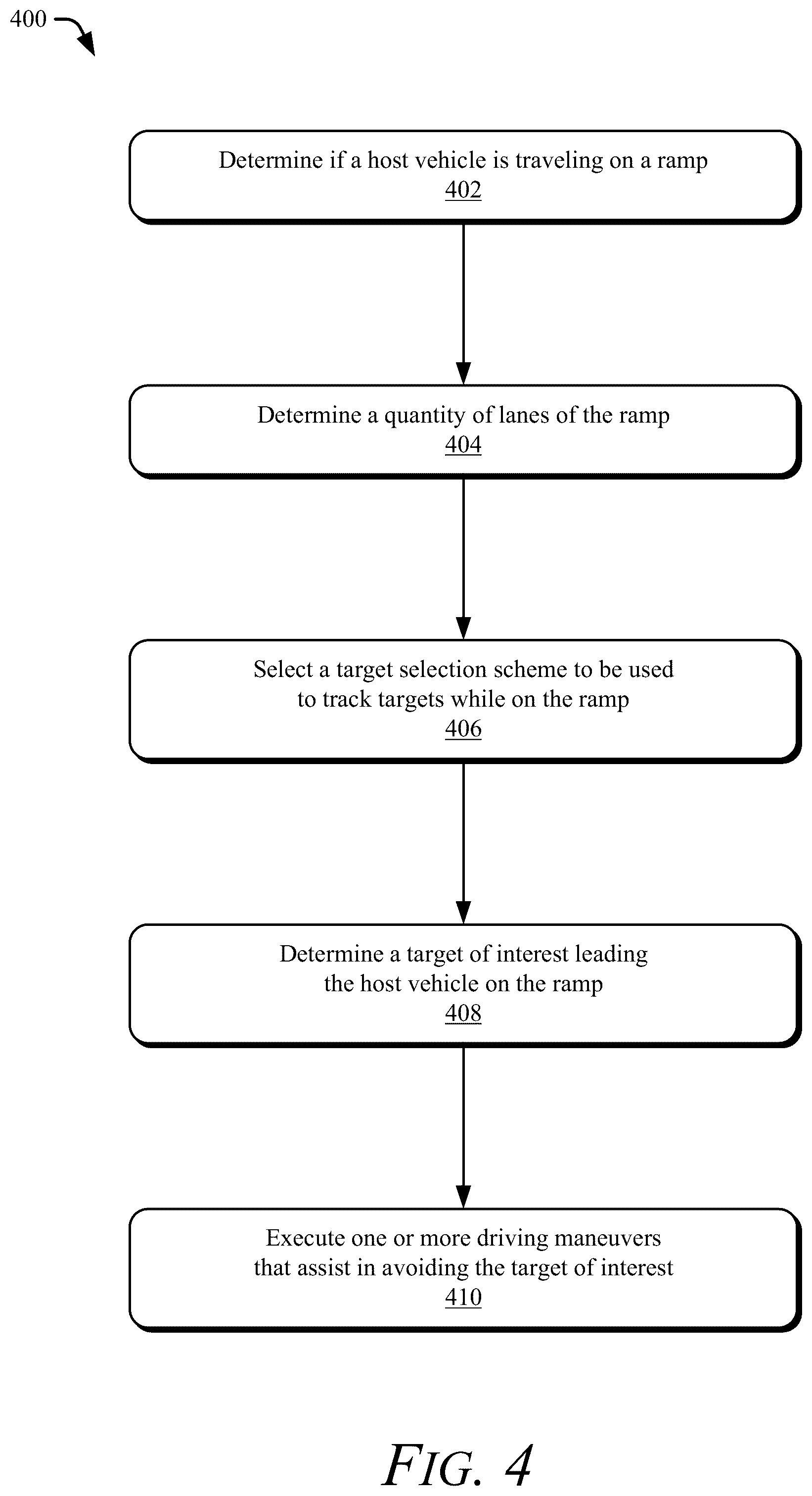 Patent US12552381 Figure 8 – Target of interest selection on roadway ramps for avoidance driving maneuvers