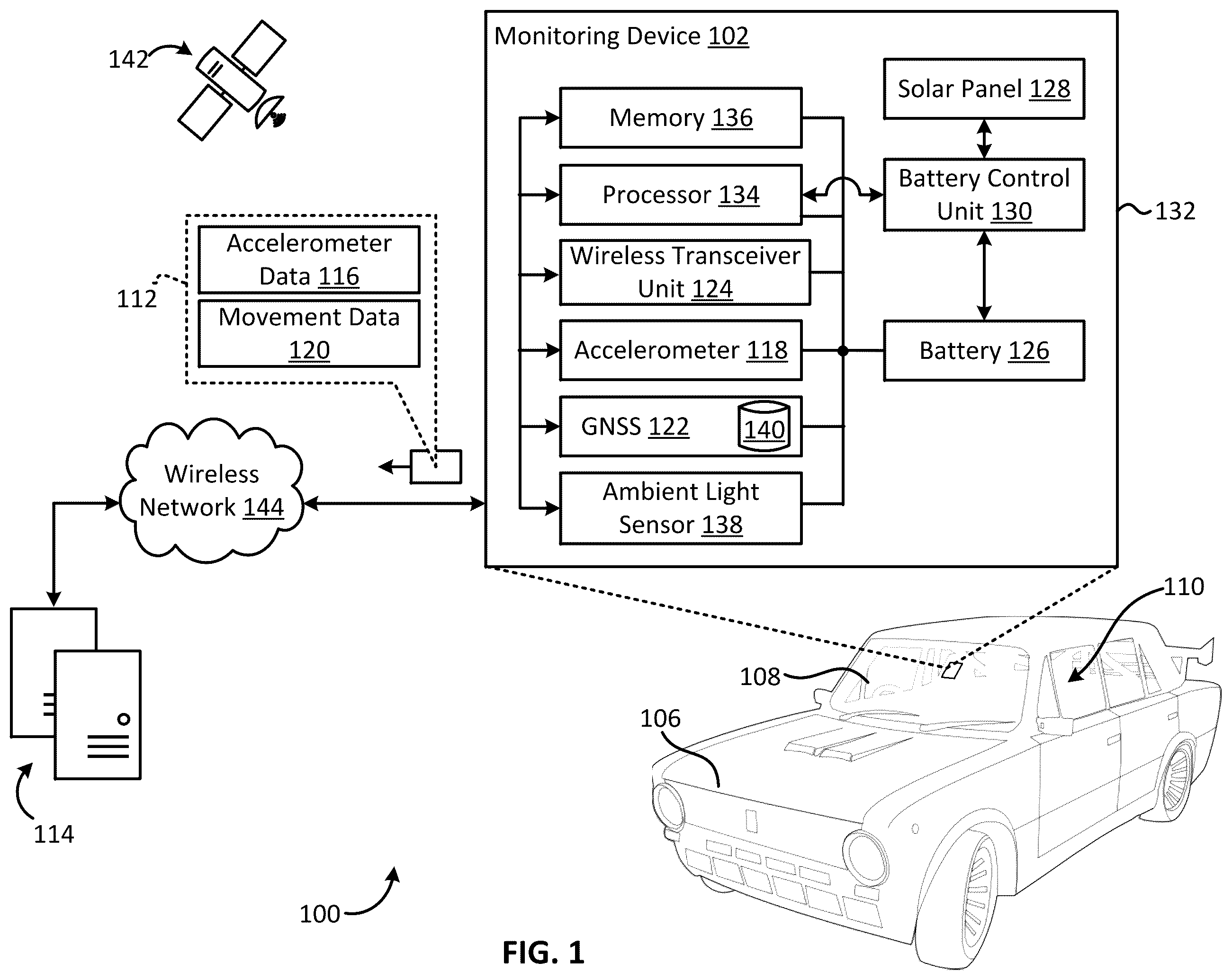 Patent US12552382 Figure 1 – Method and system for power management in a standalone vehicle monitoring device