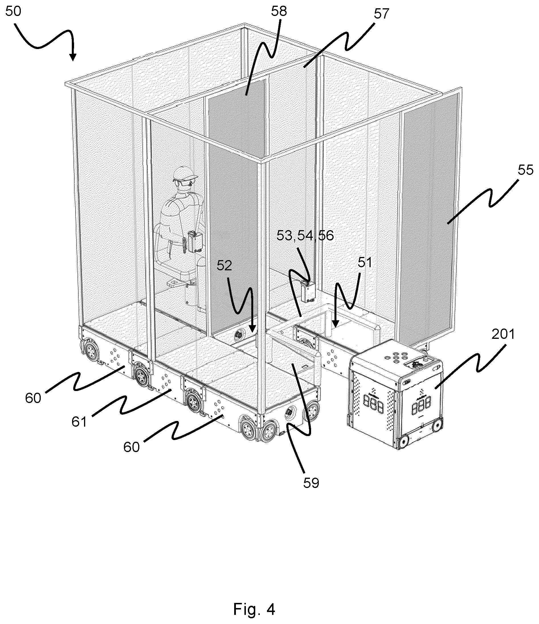 Patent US12552420 Figure 3 – Service vehicle with a vehicle pen