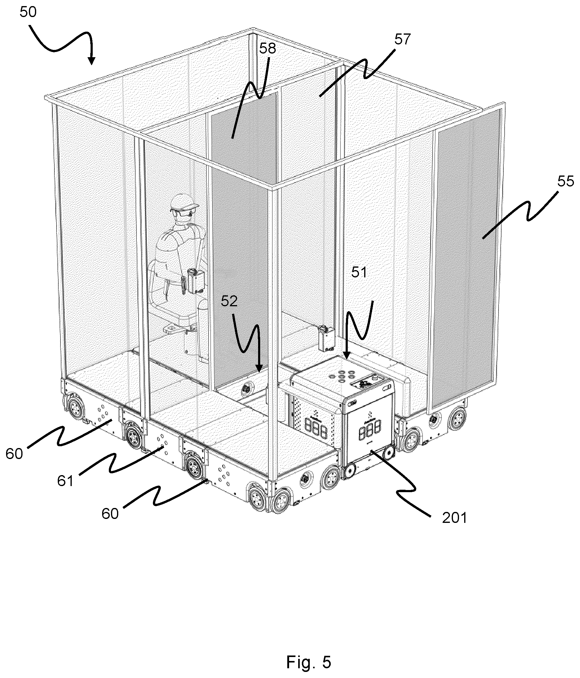 Patent US12552420 Figure 4 – Service vehicle with a vehicle pen