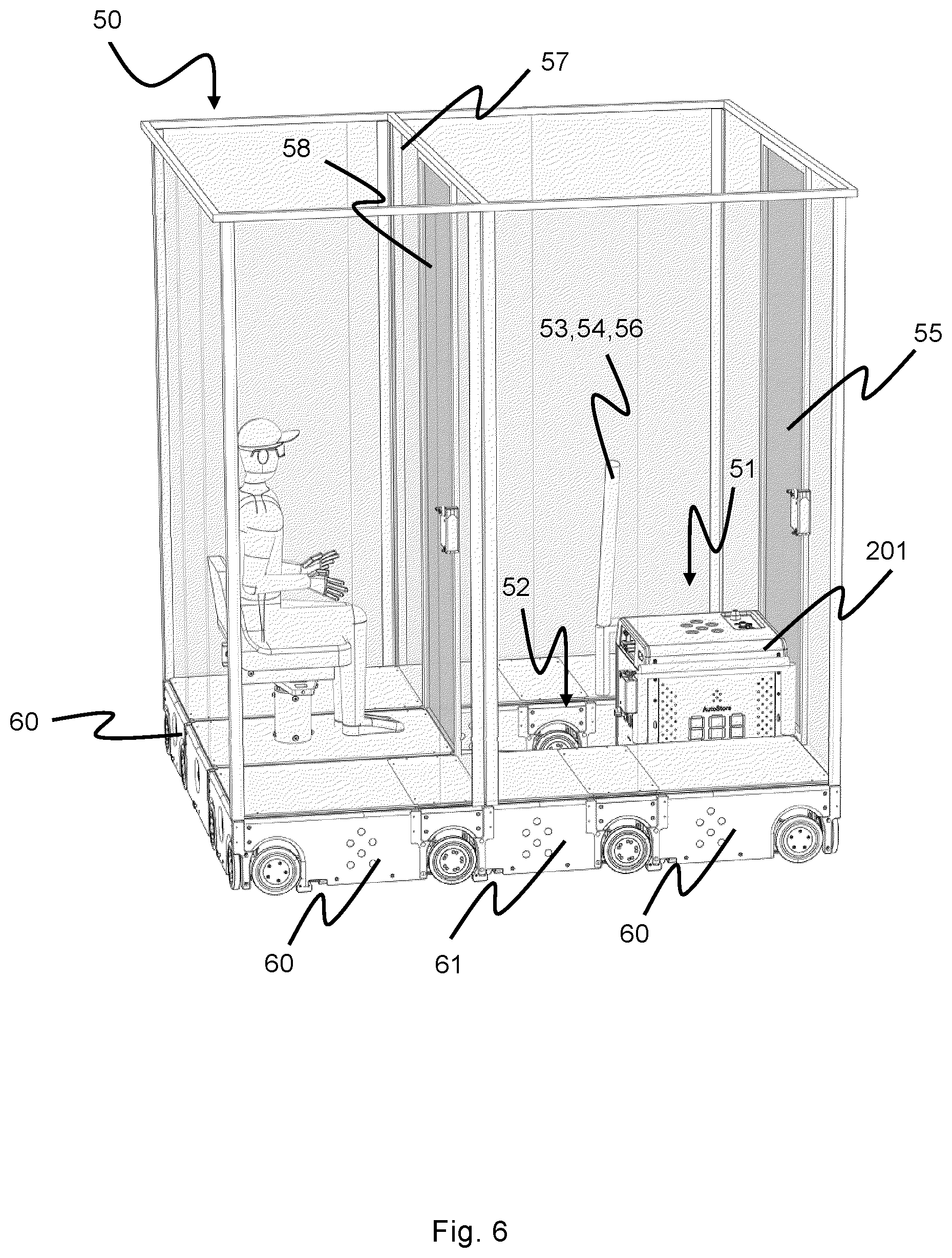 Patent US12552420 Figure 5 – Service vehicle with a vehicle pen