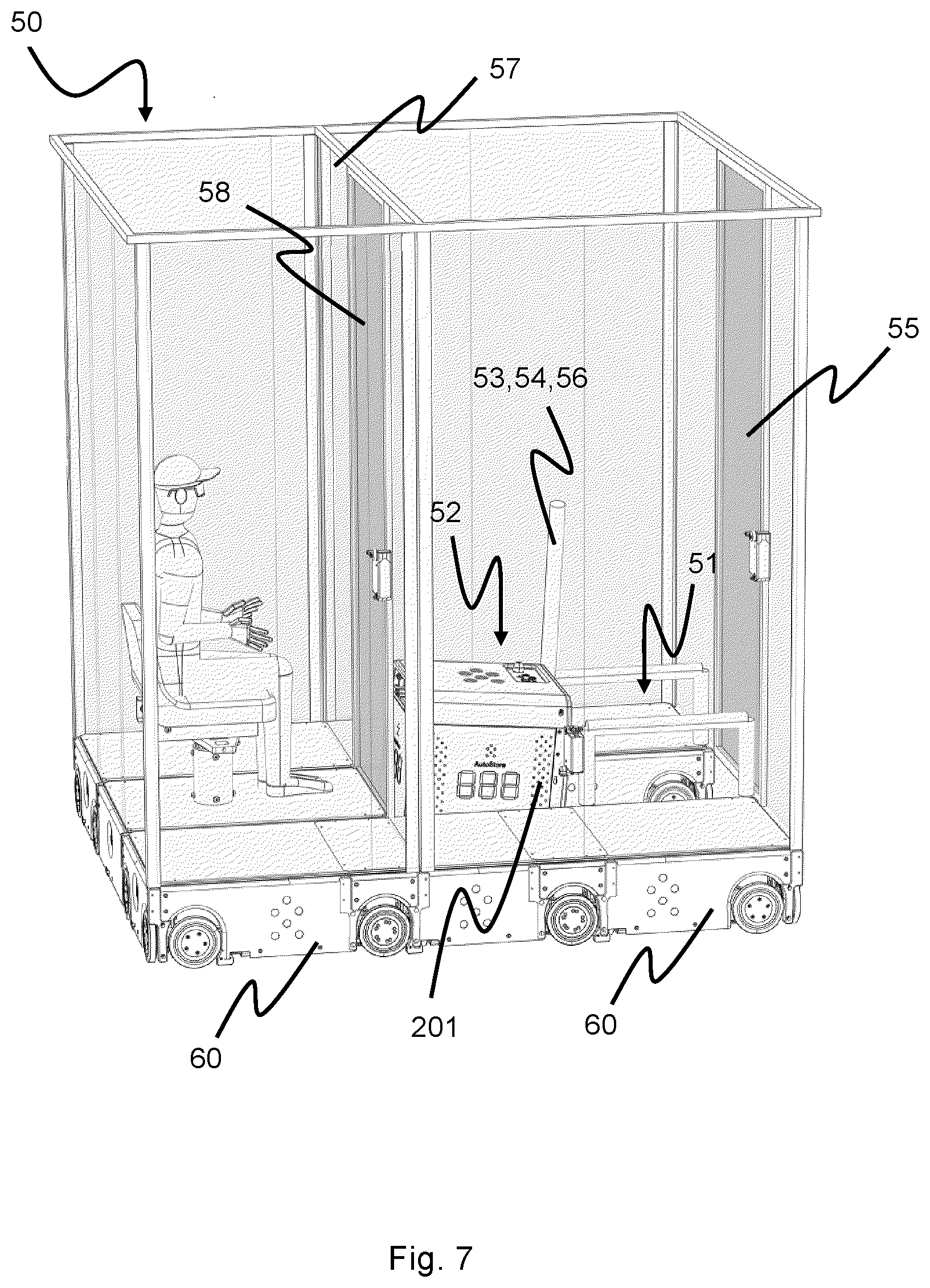 Patent US12552420 Figure 6 – Service vehicle with a vehicle pen
