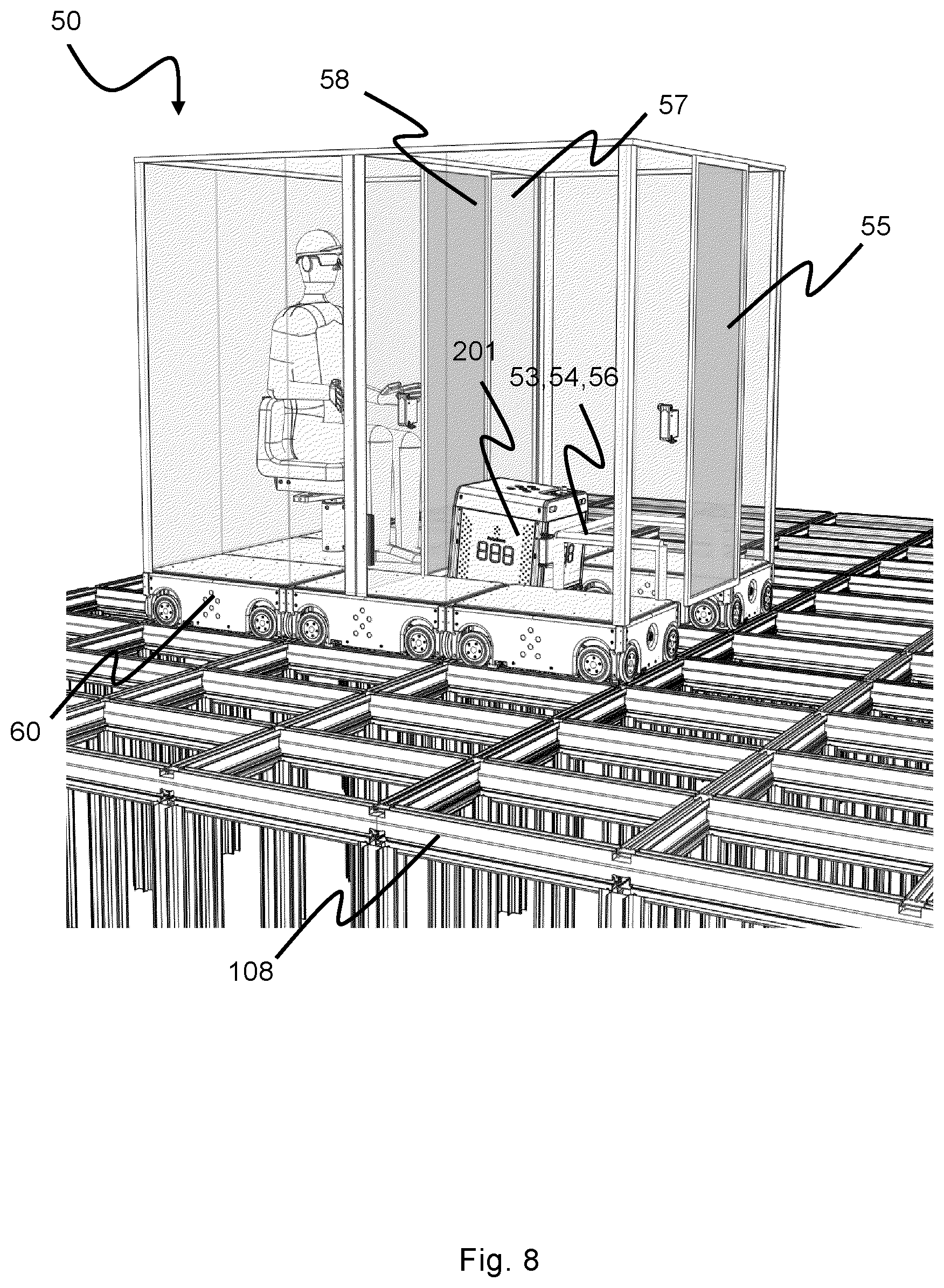 Patent US12552420 Figure 7 – Service vehicle with a vehicle pen