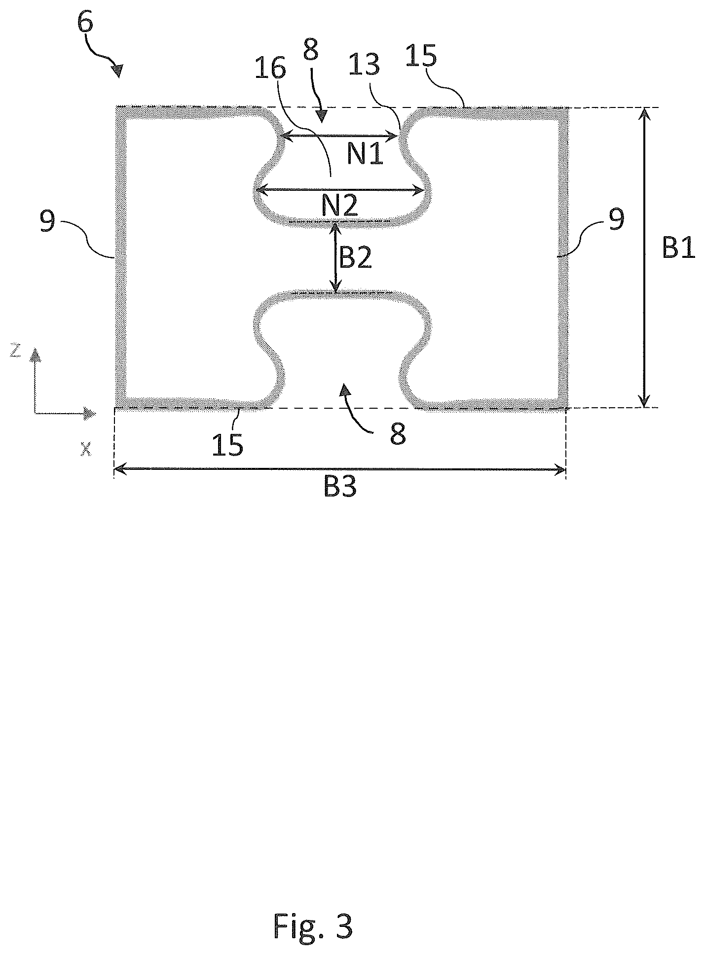 Patent US12552421 Figure 3 – Rail vehicle with dilation profile, method of manufacturing a rail vehicle and dilation profile