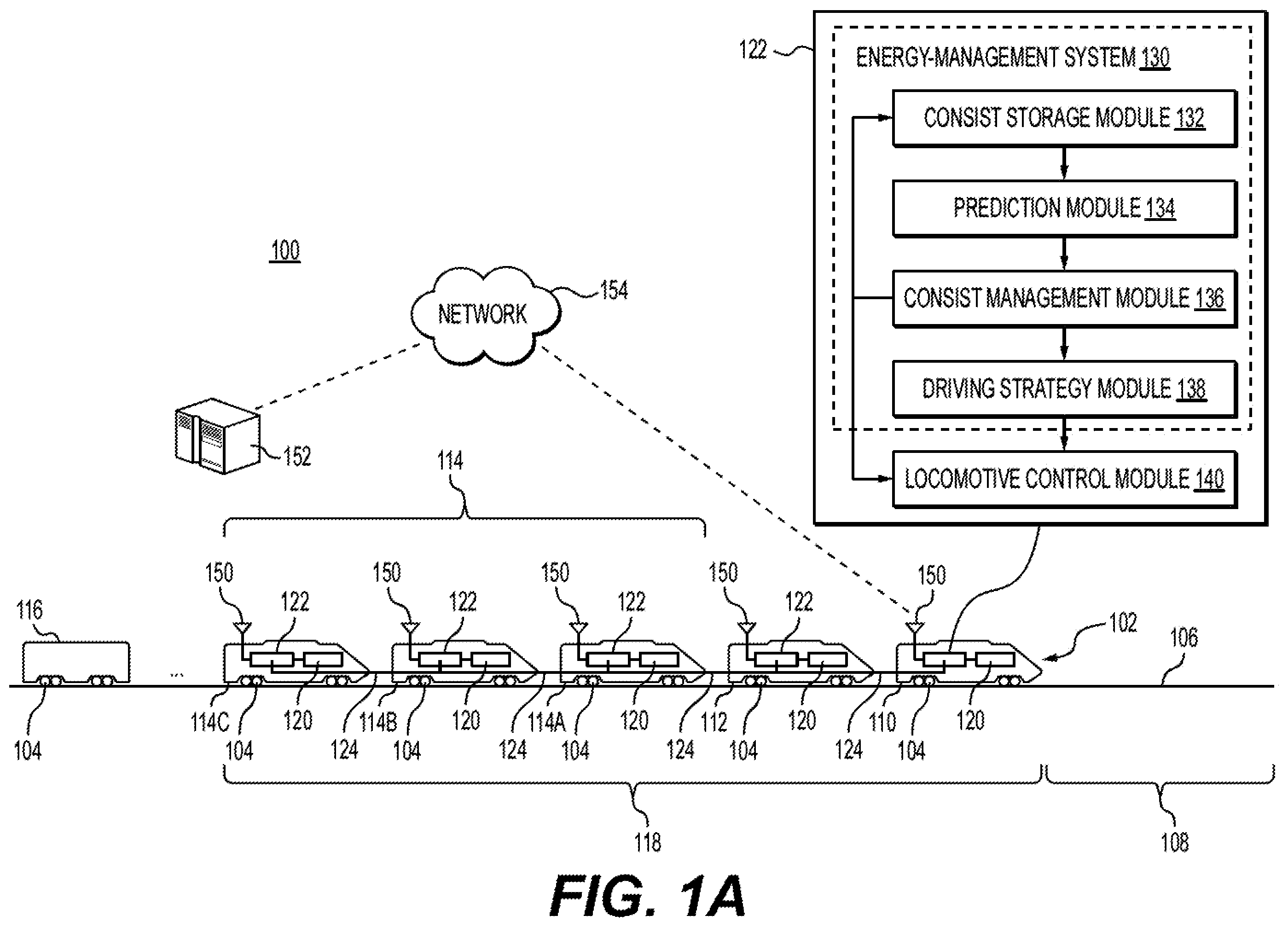 Patent US12552425 Figure 1 – Systems and methods for deploying locomotives within a consist
