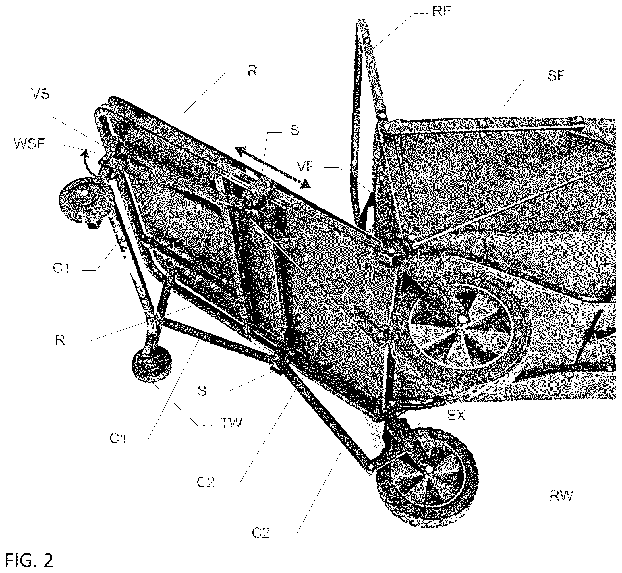 Patent US12552432 Figure 2 – Collapsible wagon tailgate