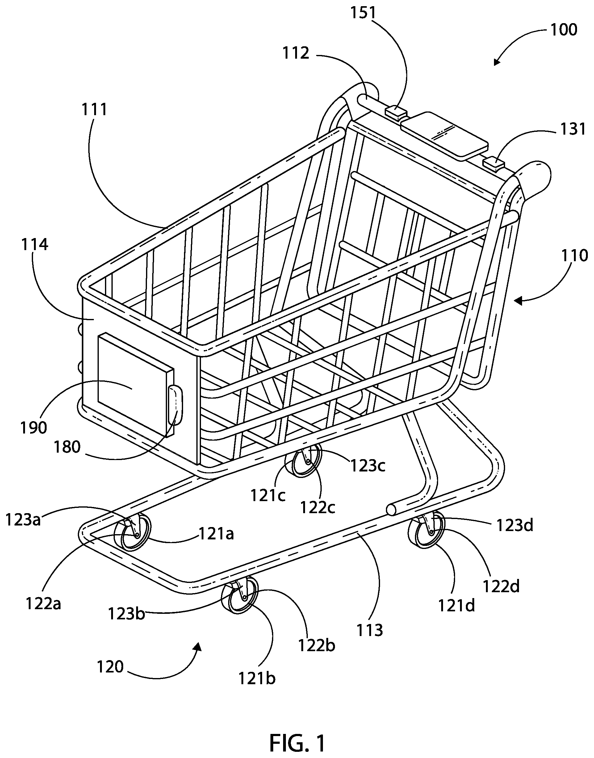 Patent US12552435 Figure 1 – Electric motor shopping cart