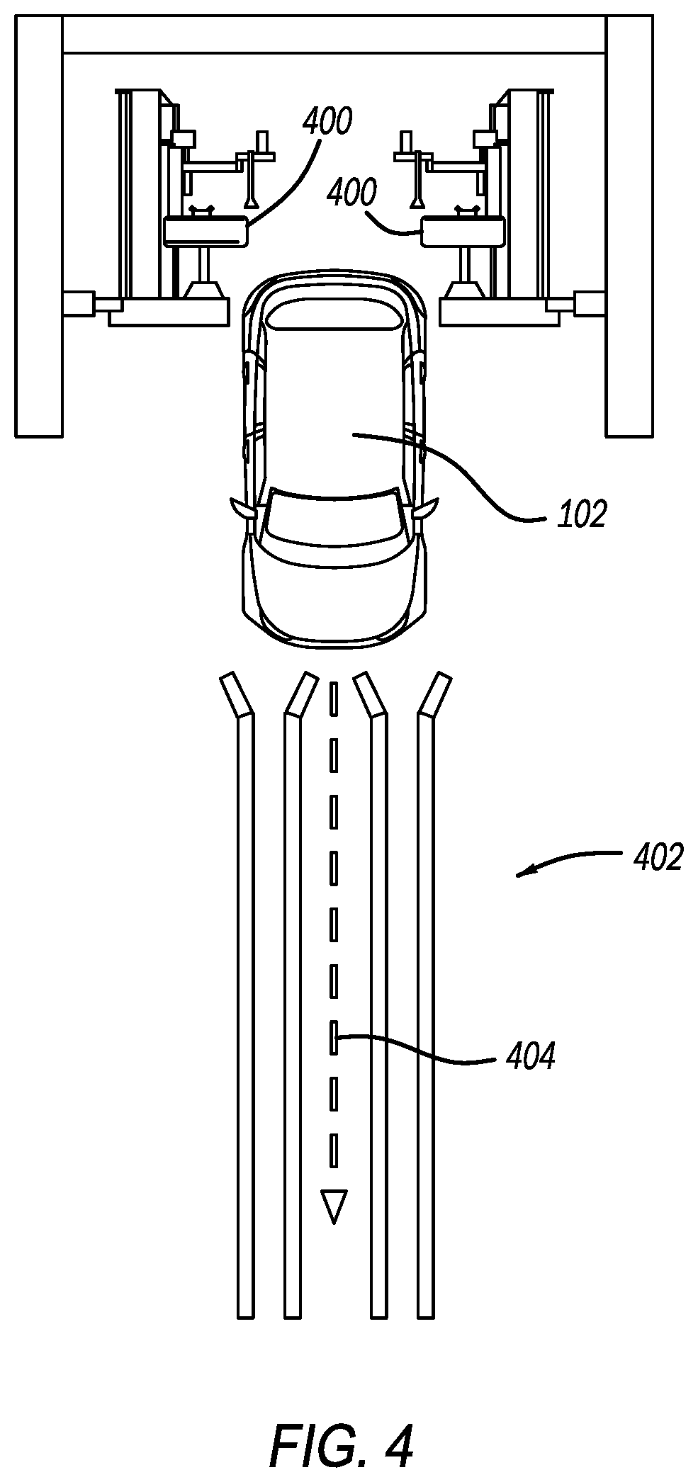 Patent US12552455 Figure 4 – Systems and methods for calibrating a vehicle steering angle by leveraging a steering pinion angle offset and a wheel alignment funnel