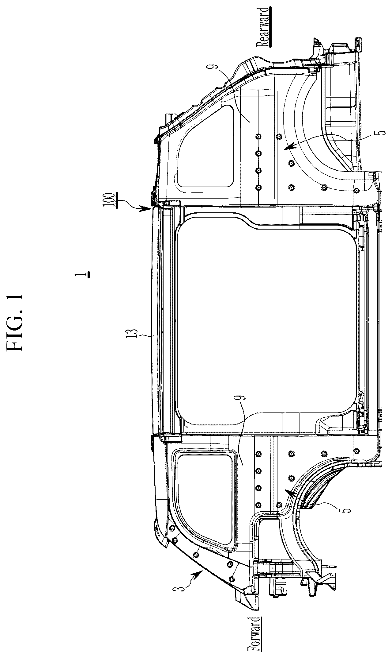 Patent US12552461 Figure 1 – Roof reinforcement structure for vehicle